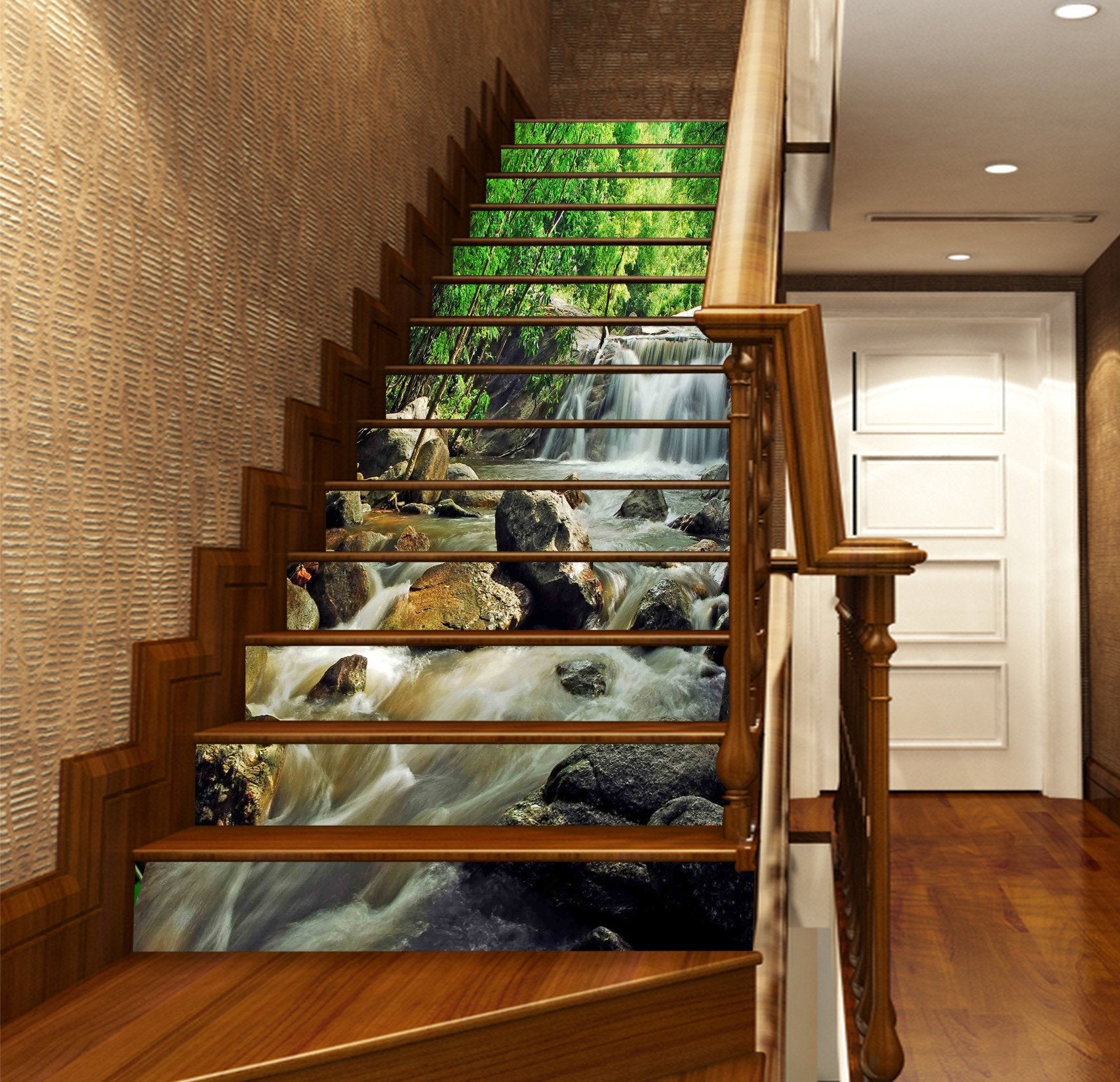 3D Green Forest River 828 Stair Risers Wallpaper AJ Wallpaper