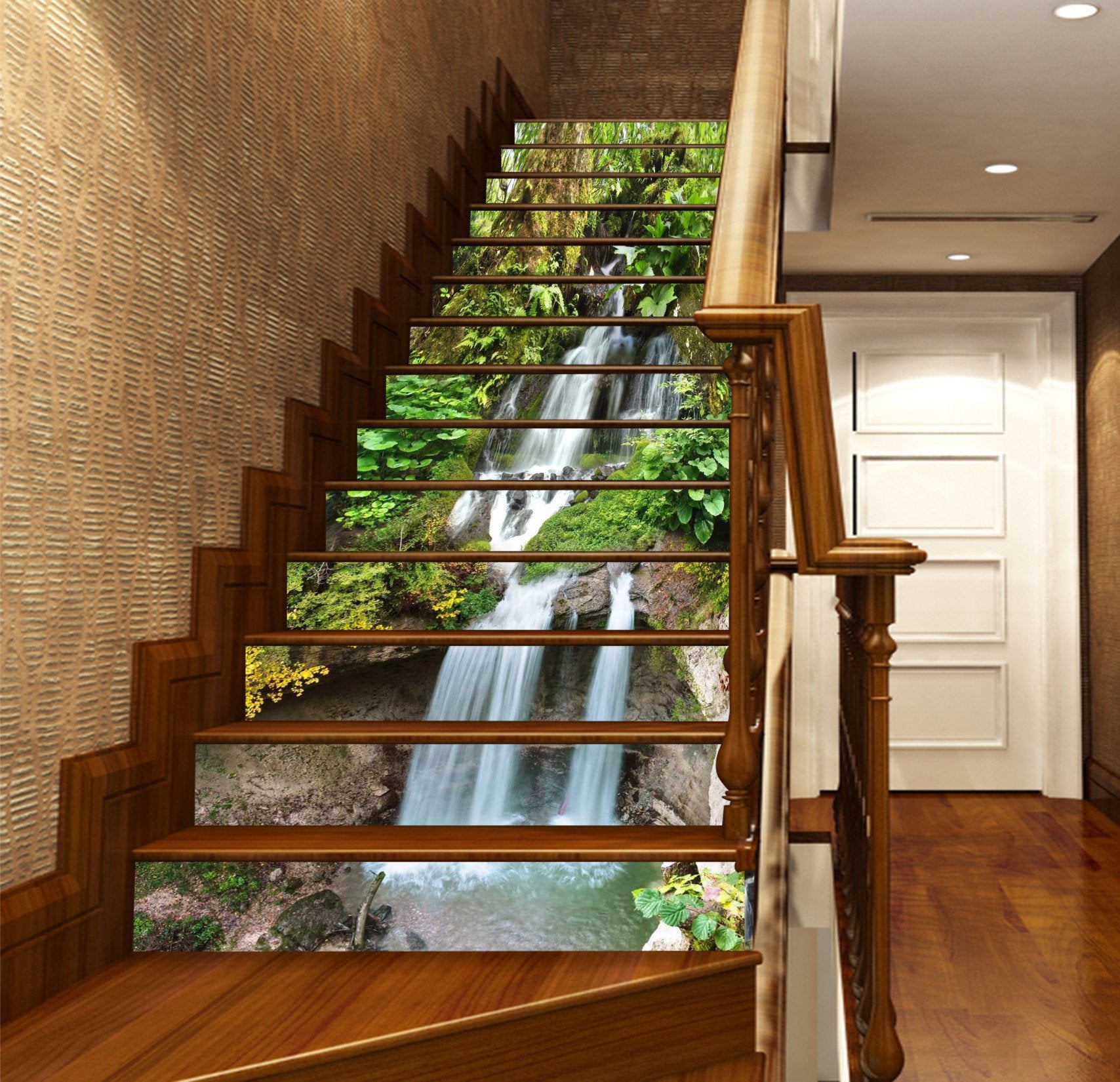 3D Falling Creek Green Plants 411 Stair Risers Wallpaper AJ Wallpaper