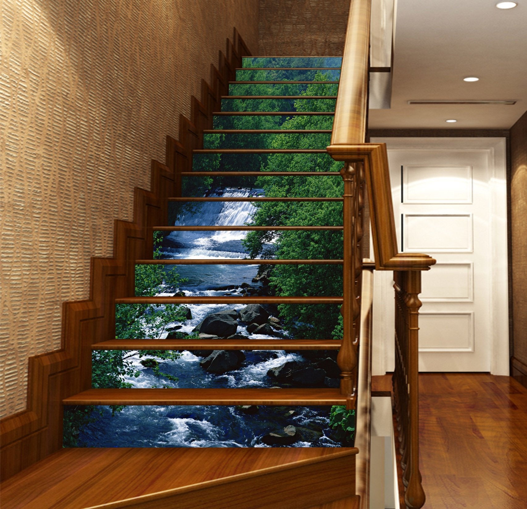 3D Riverside Green Trees 964 Stair Risers Wallpaper AJ Wallpaper