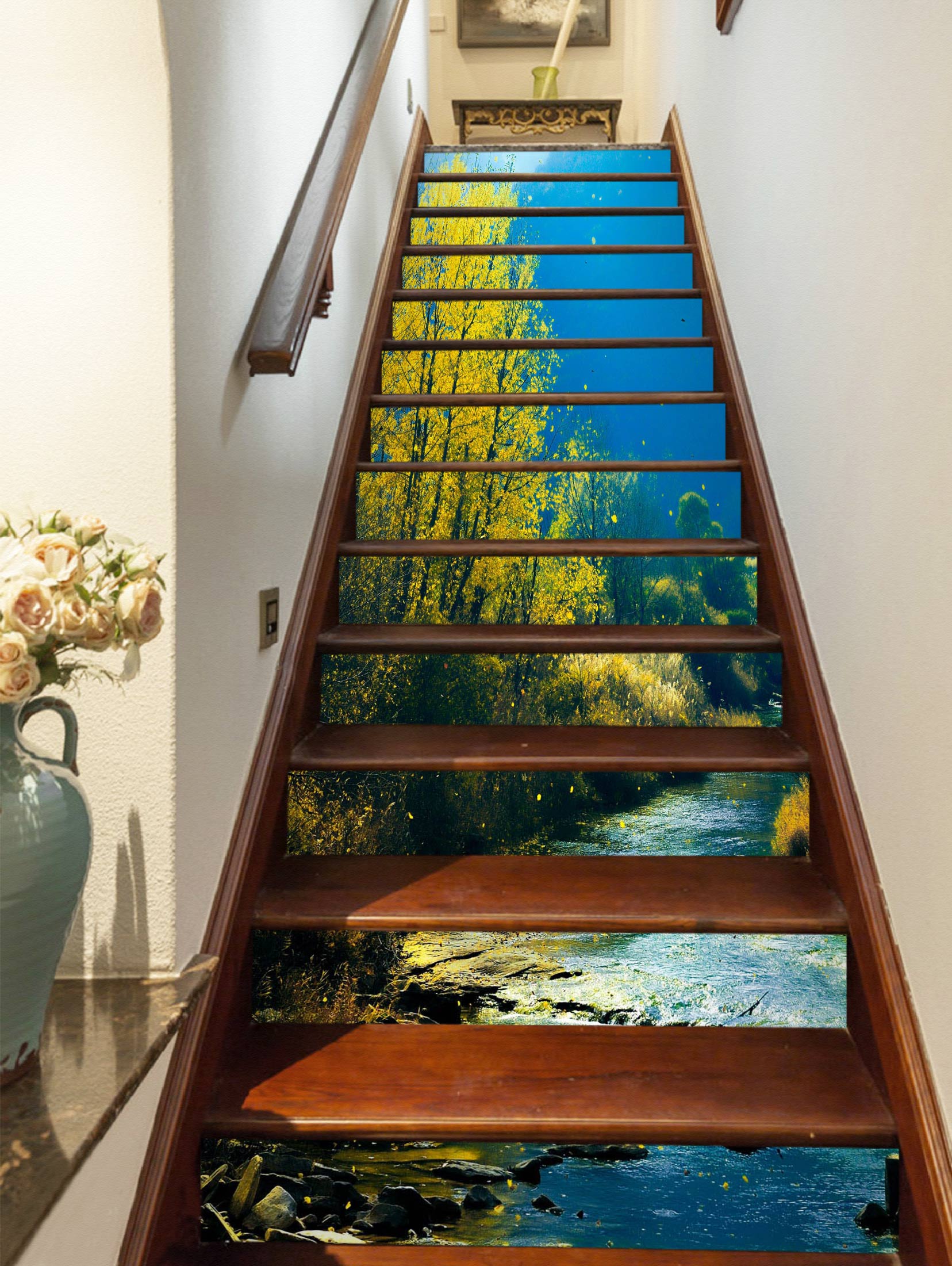 3D Towering Yellow Trees By The River 178 Stair Risers