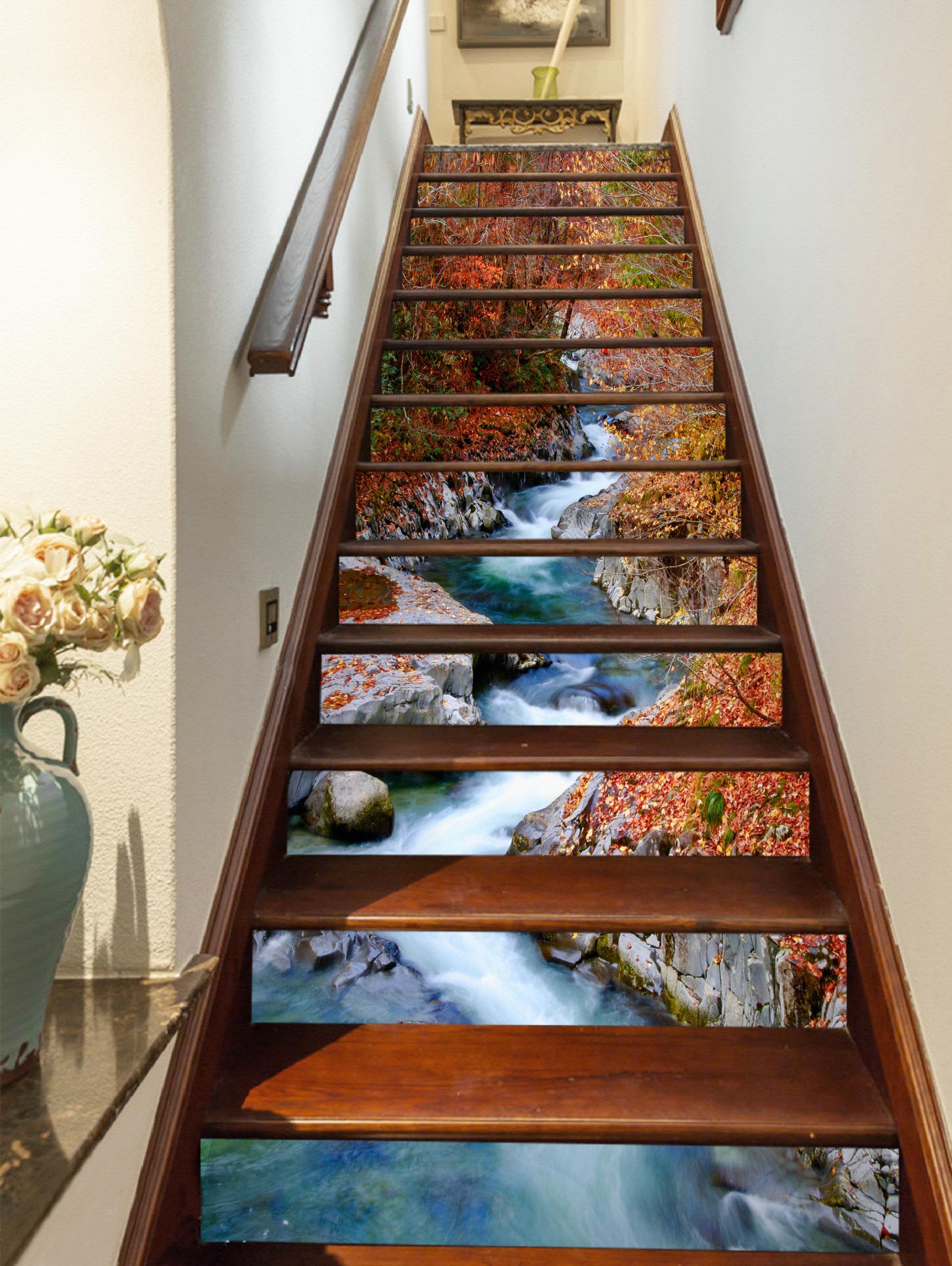 3D Winding River In Autumn 364 Stair Risers