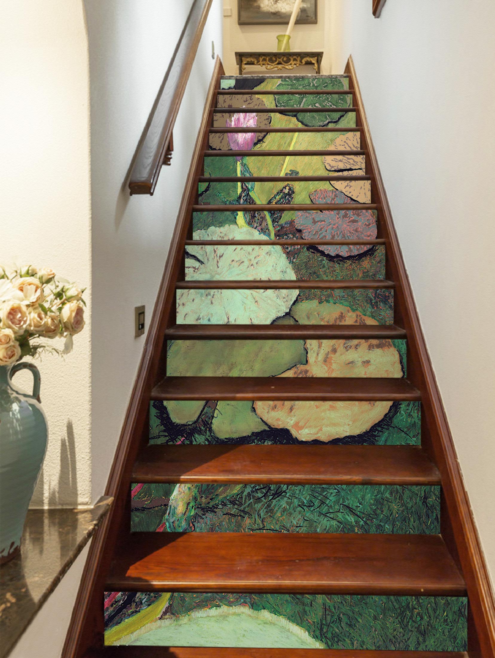 3D Pink Lotus Leaf Pond 90127 Allan P. Friedlander Stair Risers