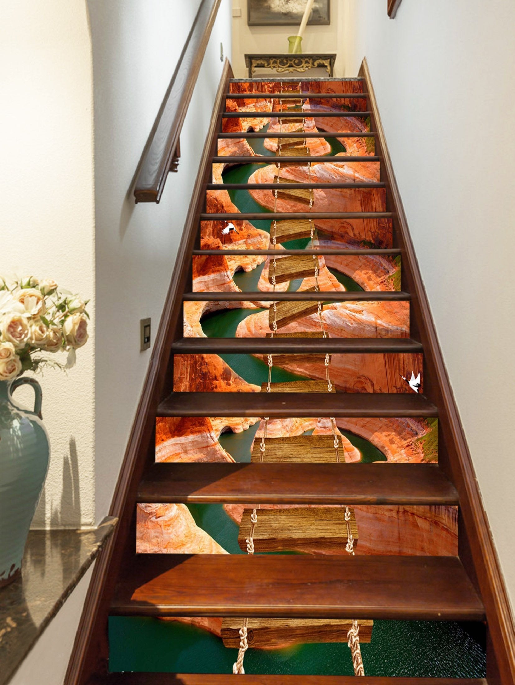 3D Meandering River Drawbridge 1485 Stair Risers Wallpaper AJ Wallpaper