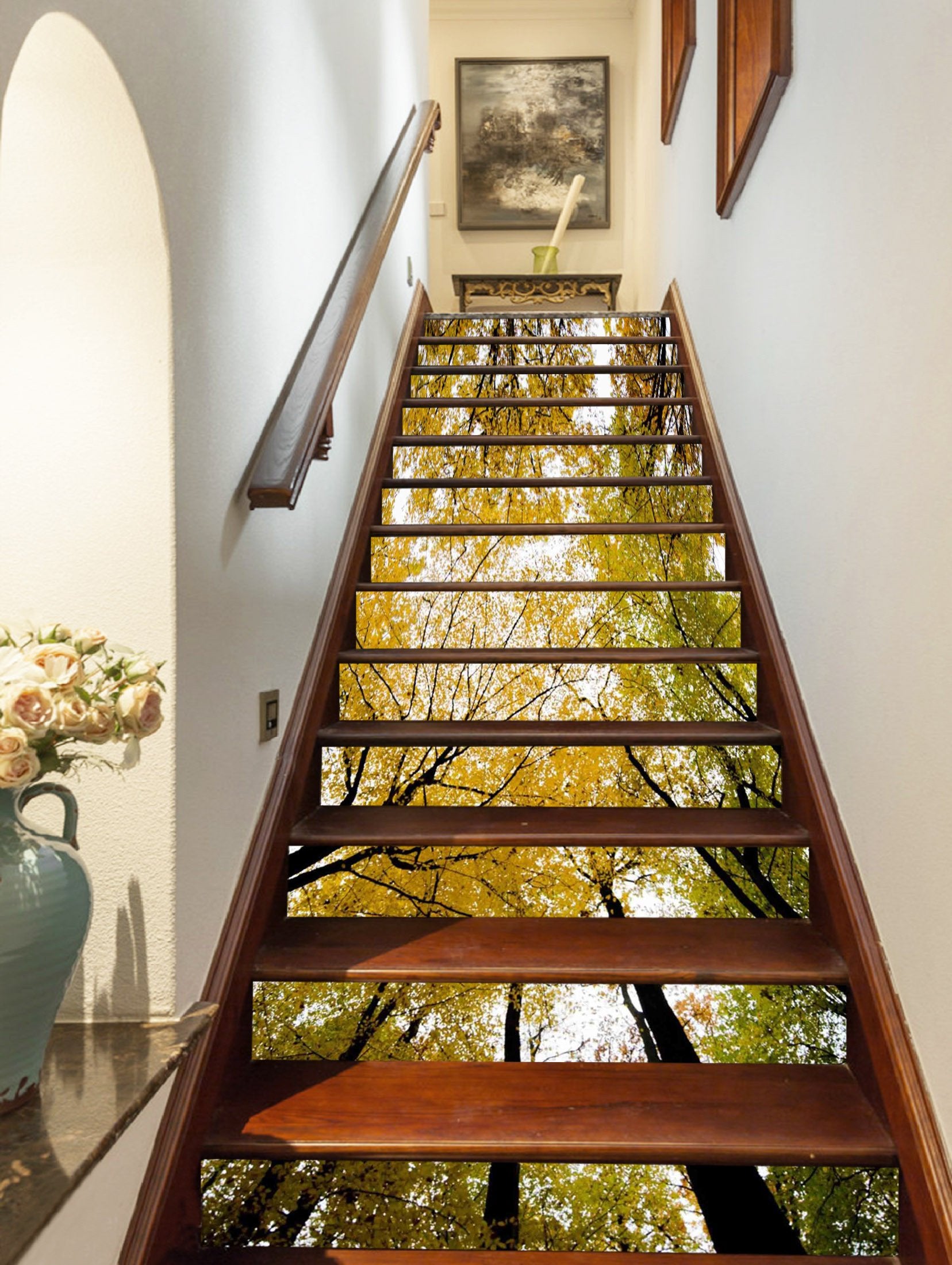 3D Forest Treetops 1021 Stair Risers Wallpaper AJ Wallpaper