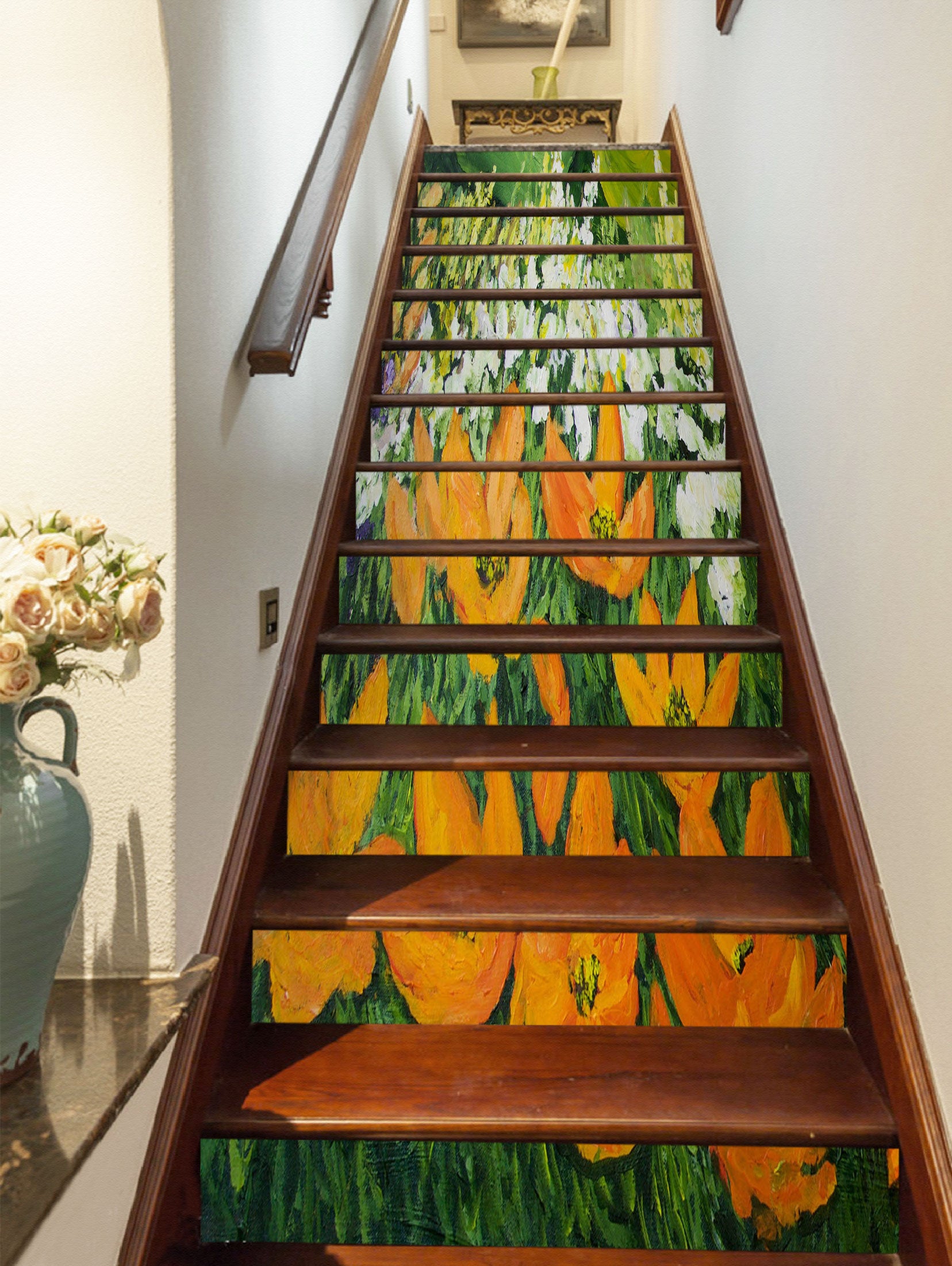 3D Orange White Flower Bush 9049 Allan P. Friedlander Stair Risers