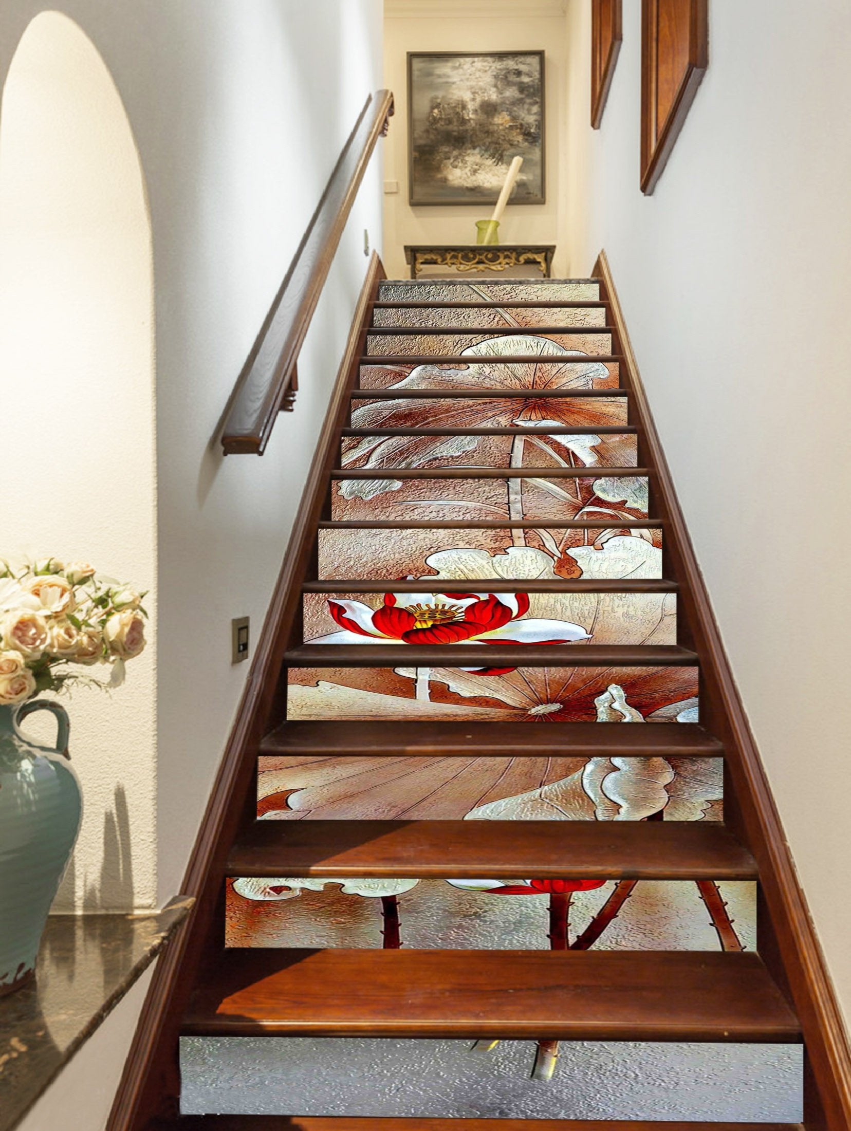 3D Lotus Flowers Pattern 1272 Stair Risers Wallpaper AJ Wallpaper
