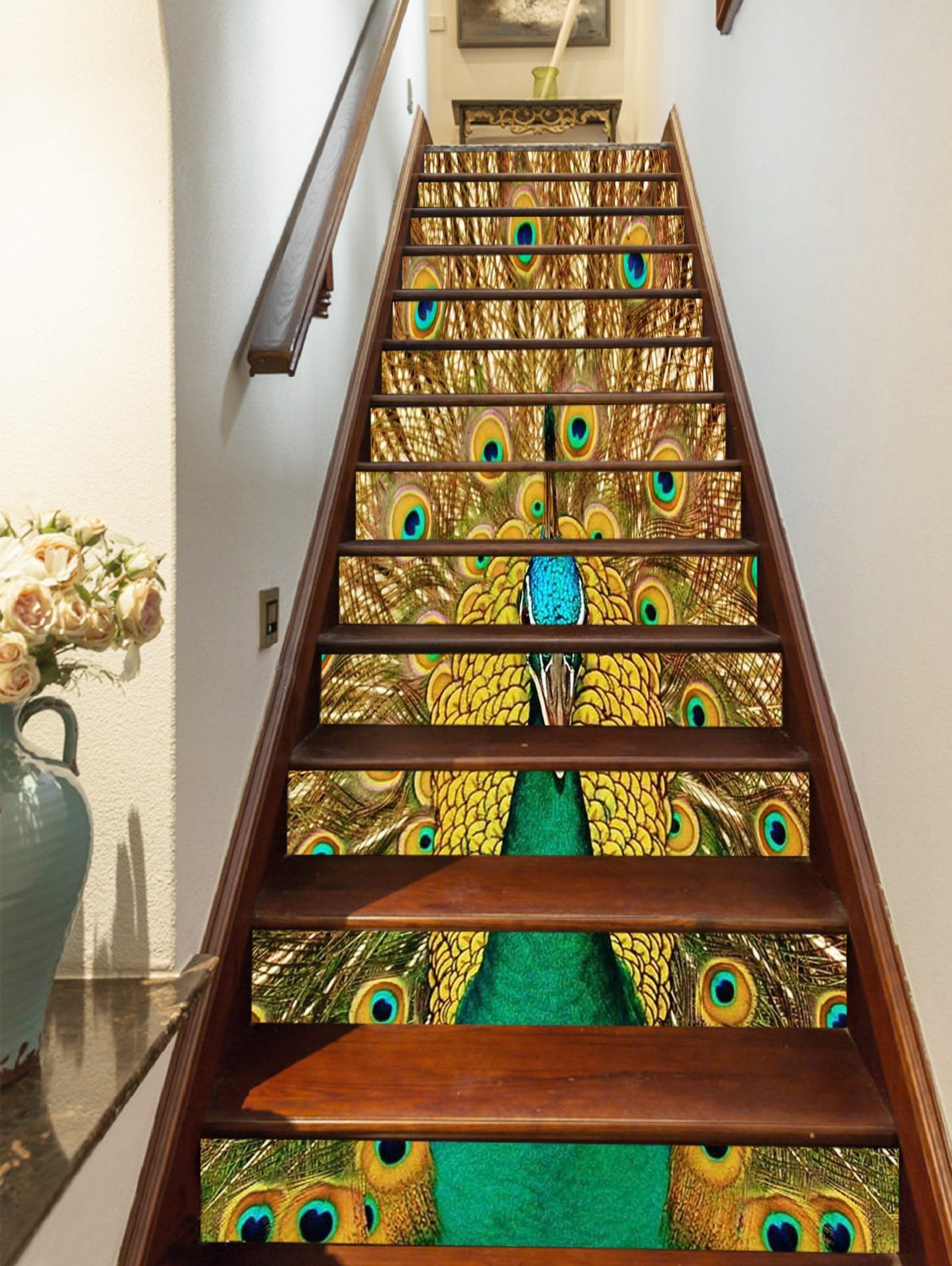3D Peacock Opening Tail 1504 Stair Risers Wallpaper AJ Wallpaper
