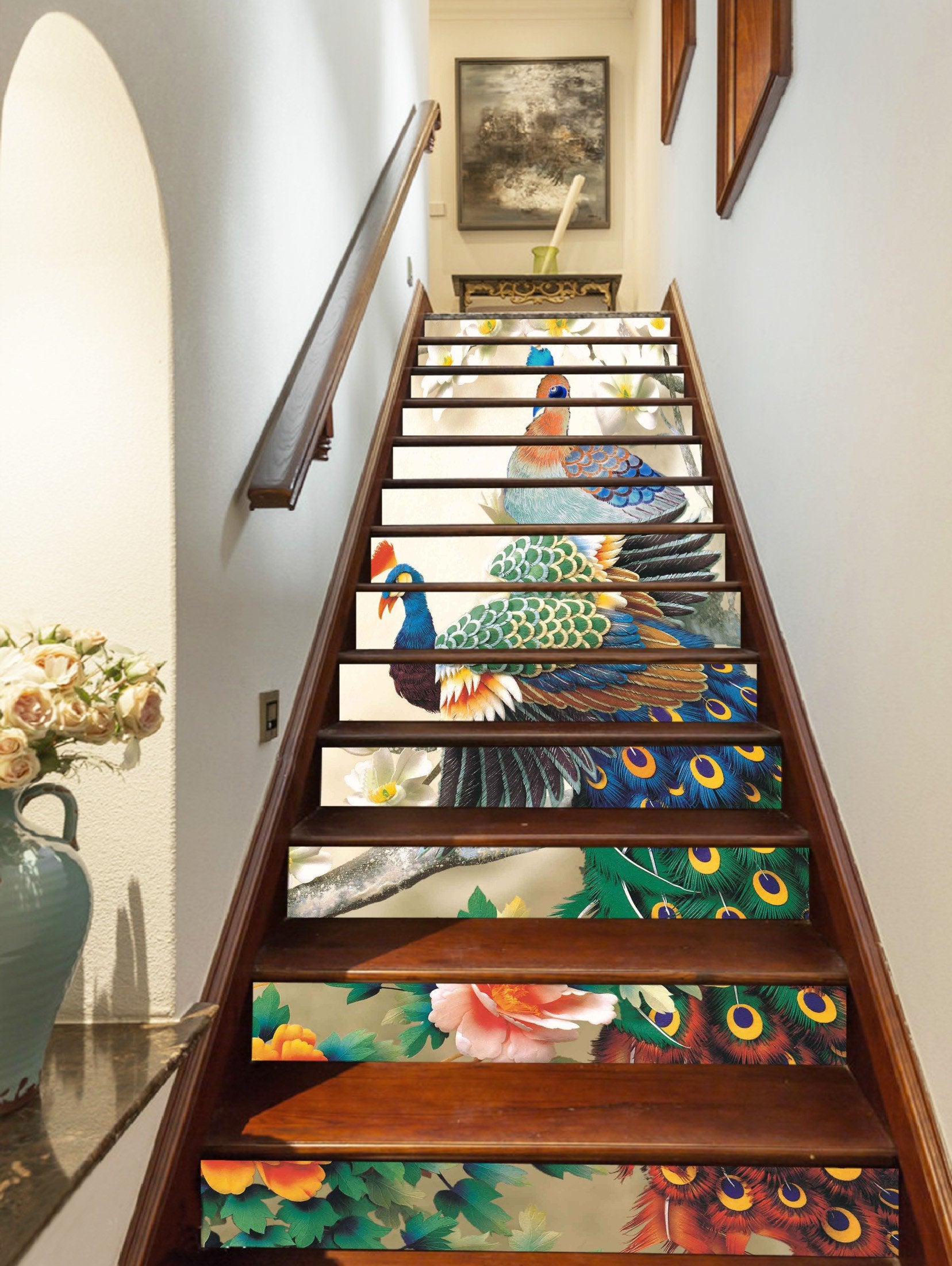 3D Flowers And Peacocks 1274 Stair Risers Wallpaper AJ Wallpaper