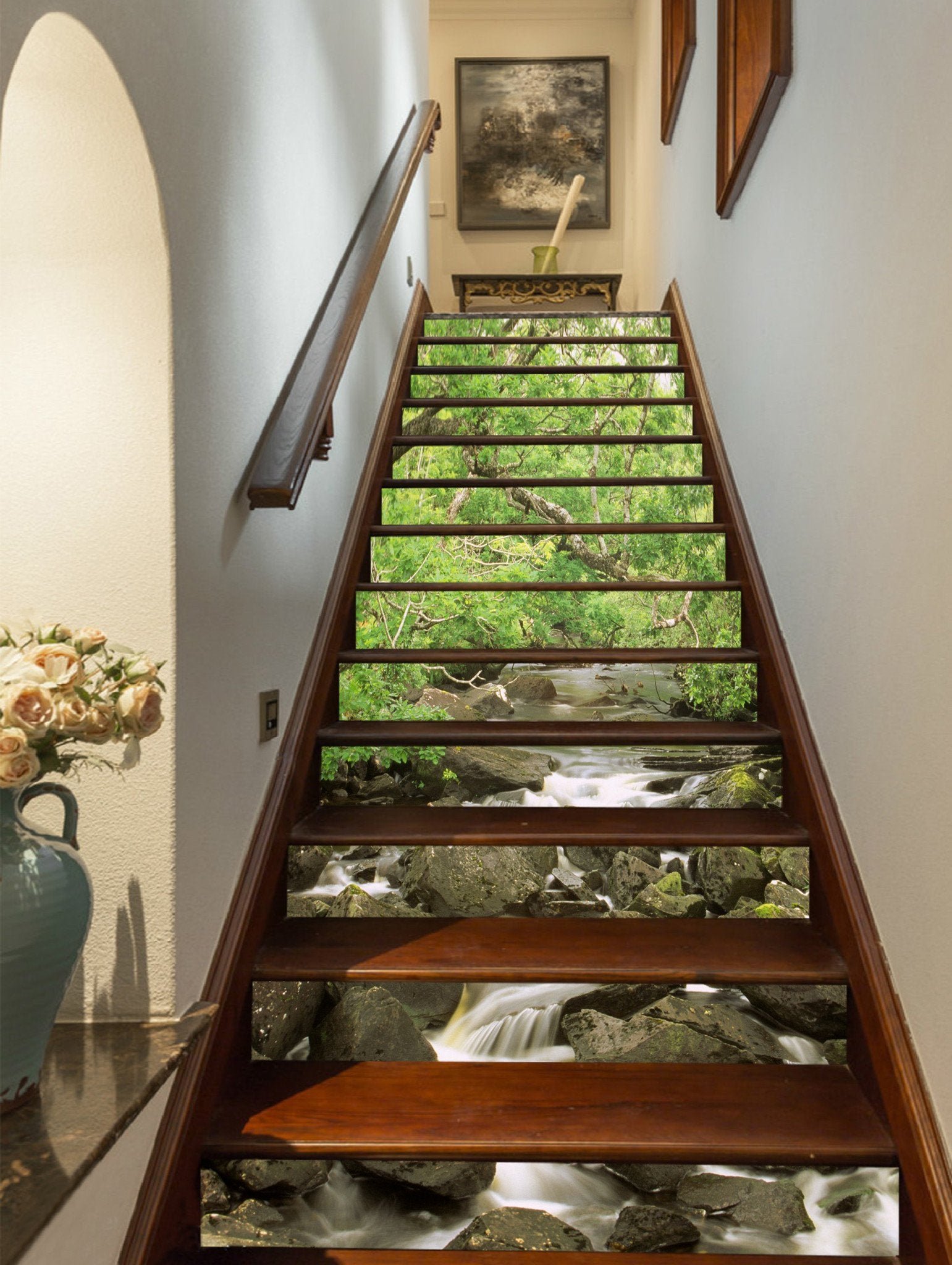 3D Forest Creek Rocks 951 Stair Risers Wallpaper AJ Wallpaper