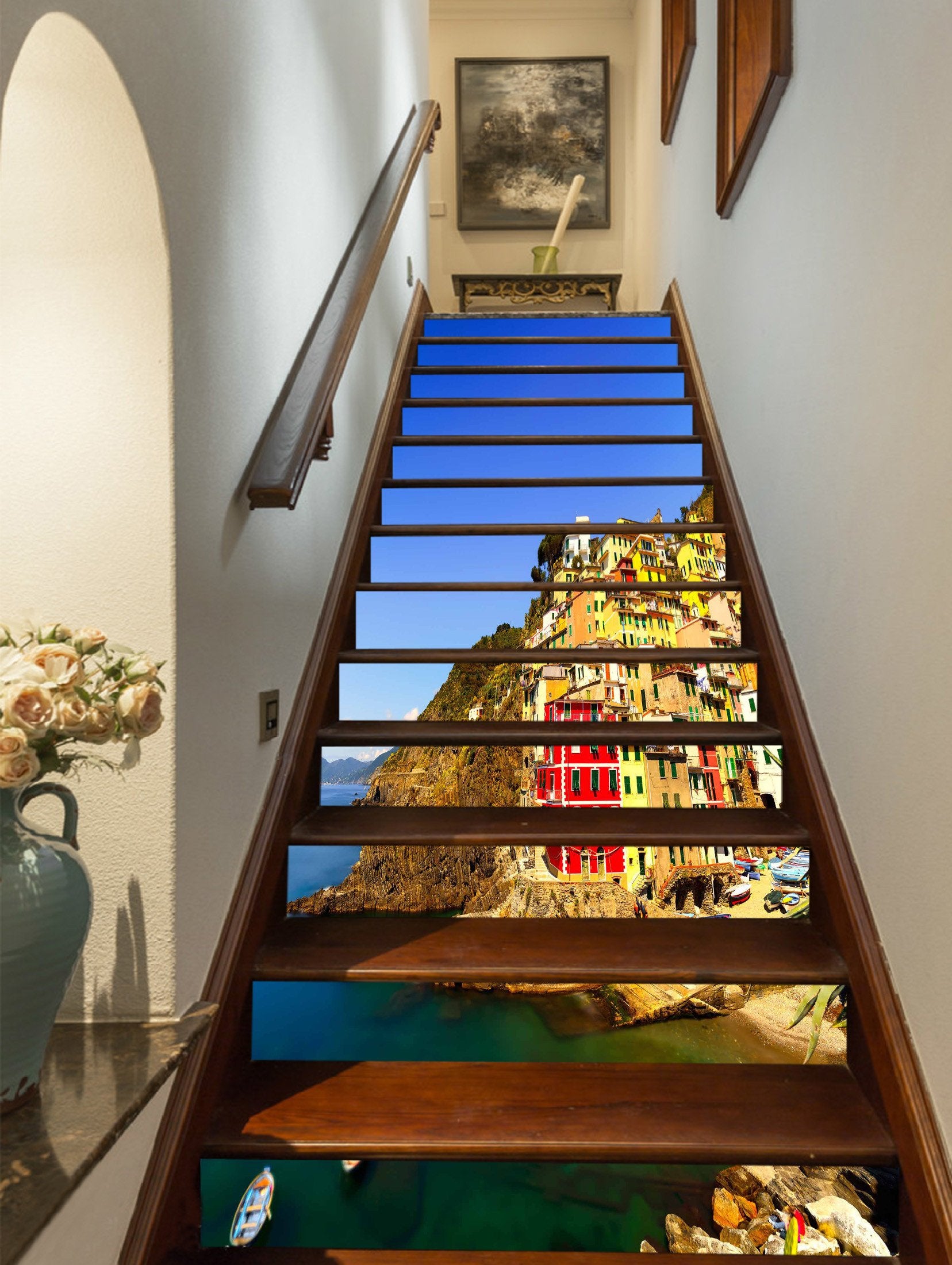 3D Seaside Color Town 730 Stair Risers Wallpaper AJ Wallpaper