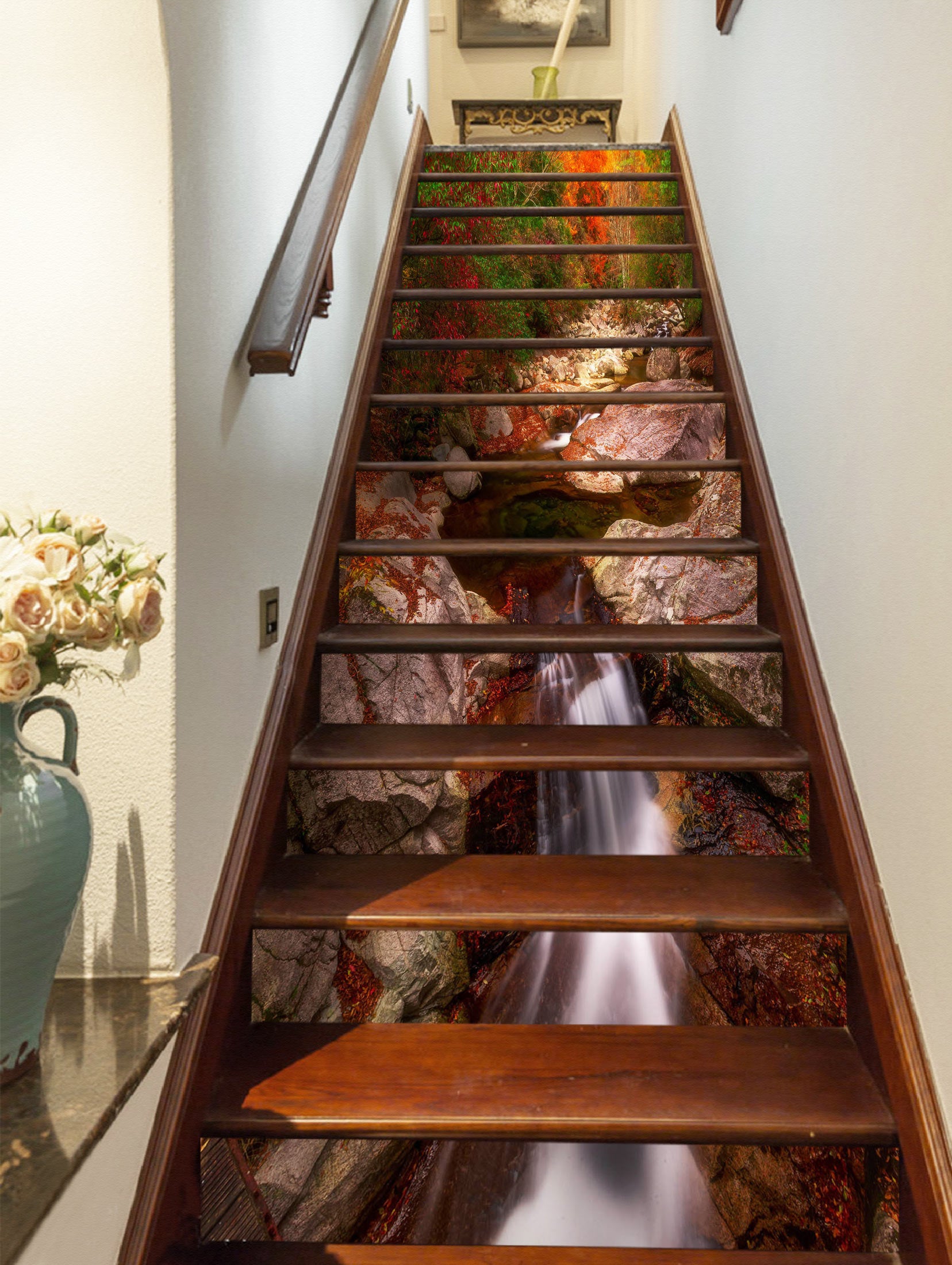 3D Textured Stone Waterfall 322 Stair Risers