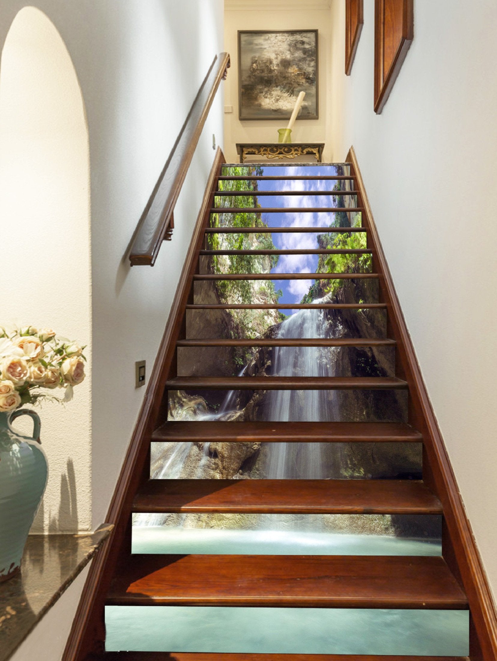 3D Steep Waterfall 756 Stair Risers Wallpaper AJ Wallpaper