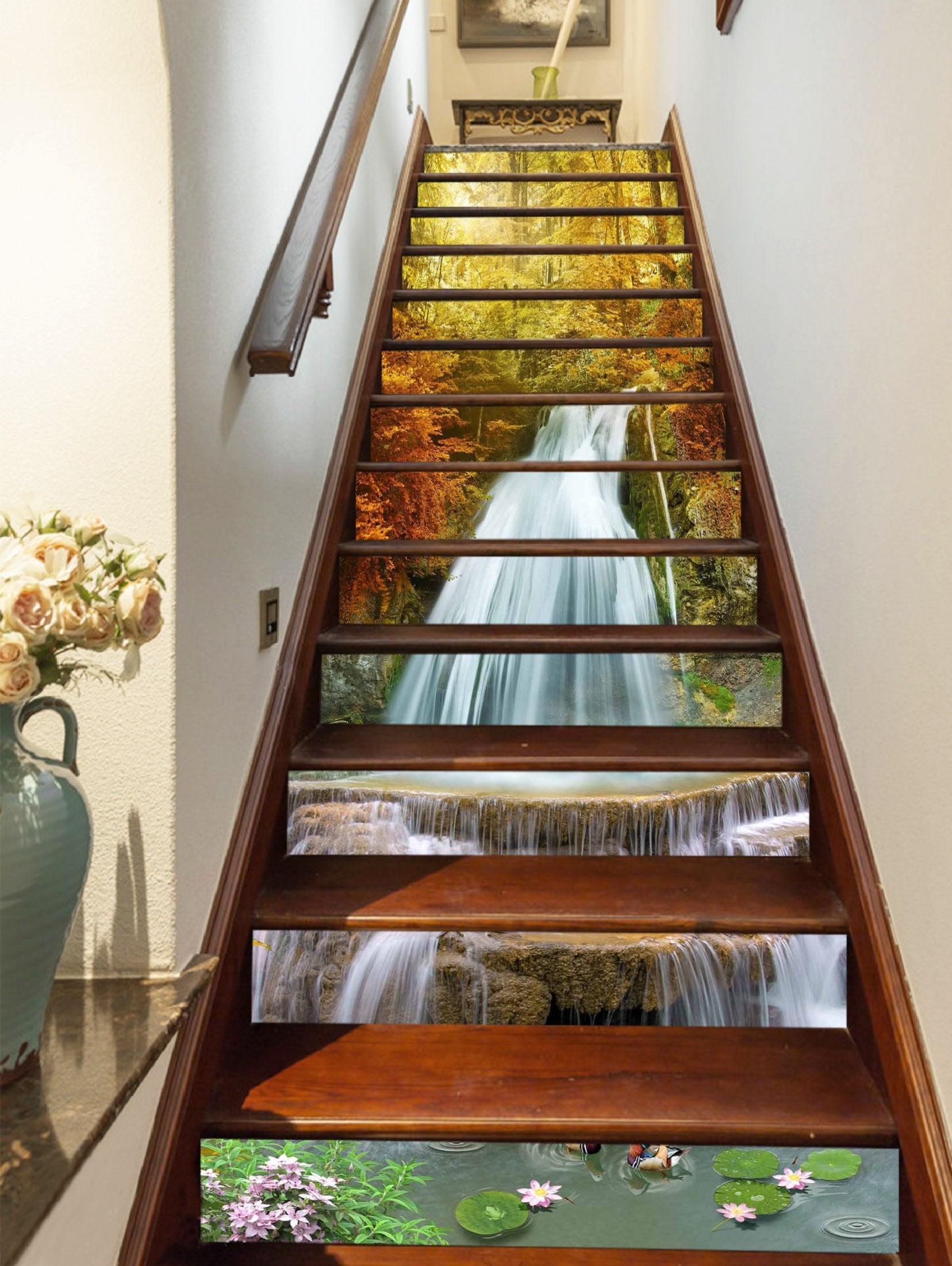 3D Forest River Waterfalls 1342 Stair Risers Wallpaper AJ Wallpaper