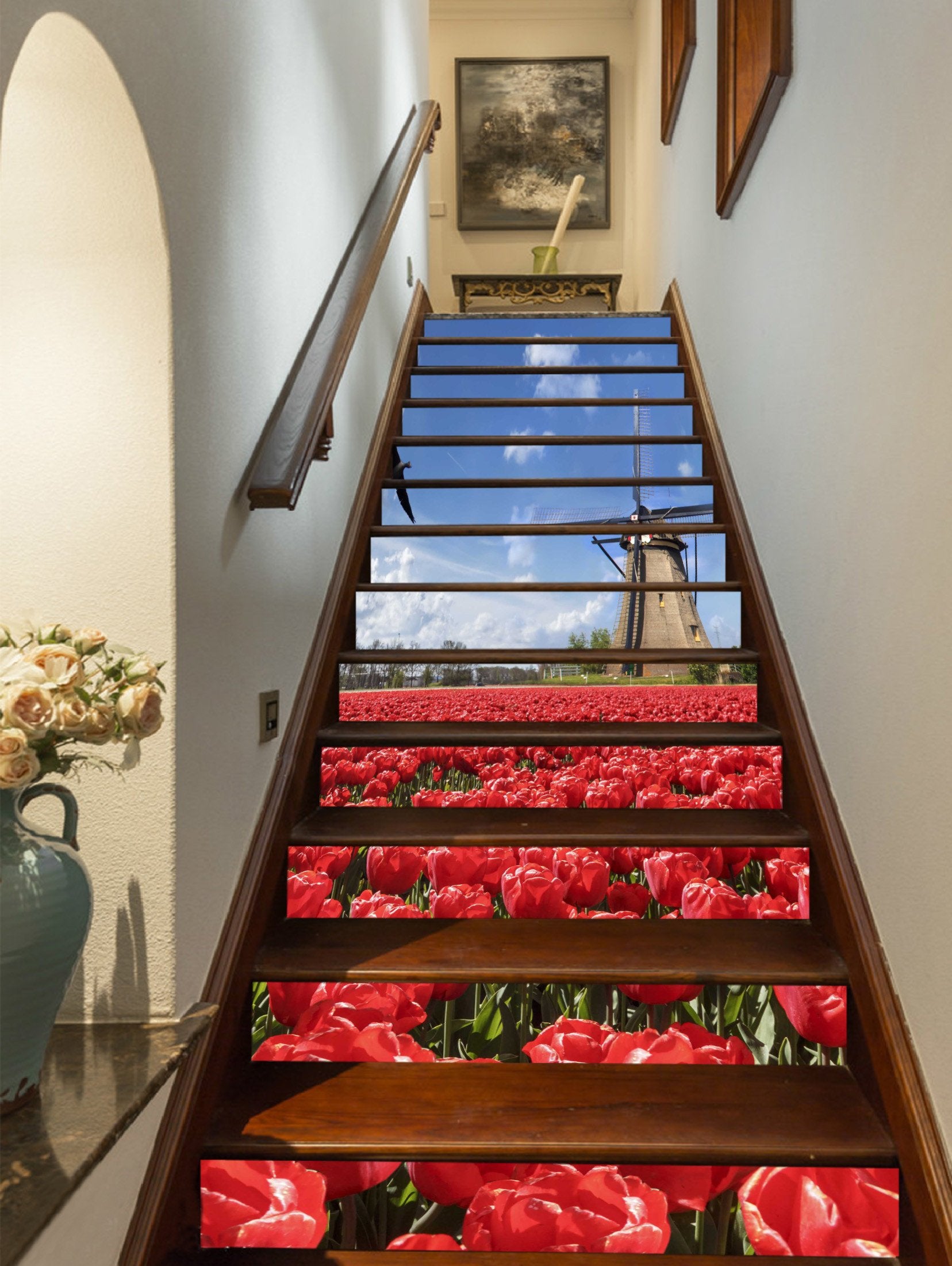 3D Tulip Flowers Windmill 798 Stair Risers Wallpaper AJ Wallpaper