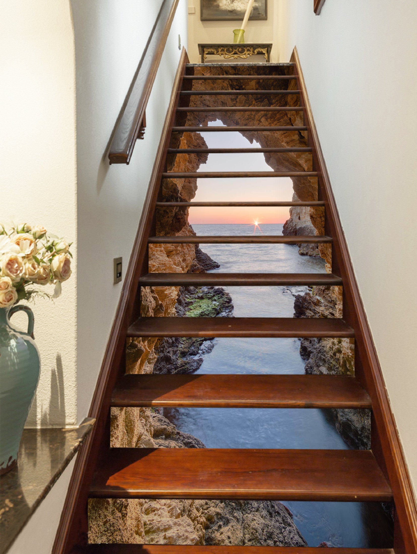 3D Sunrise Over Sea Horizon 443 Stair Risers