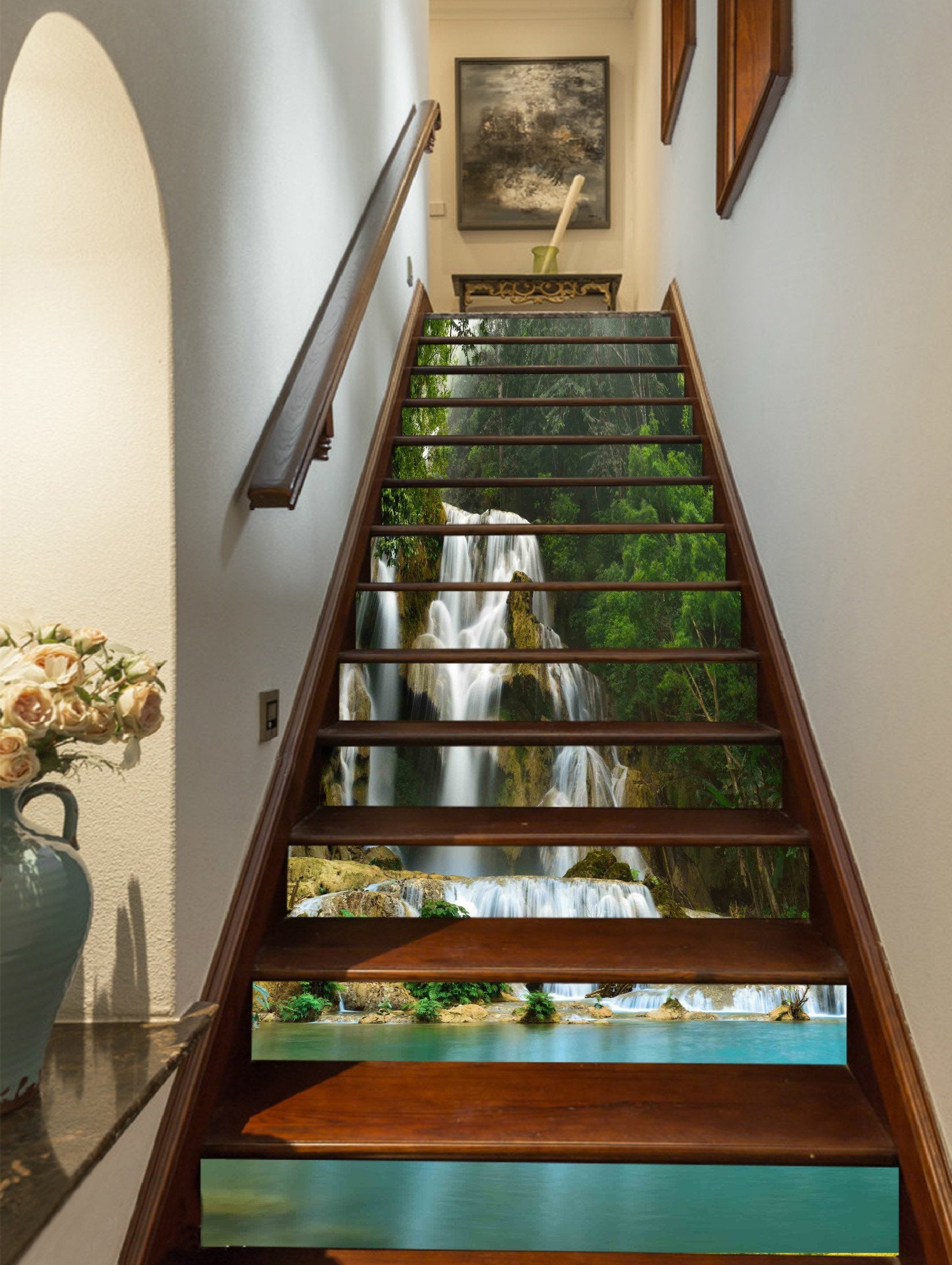 3D Calm Lake Waterfalls 896 Stair Risers Wallpaper AJ Wallpaper