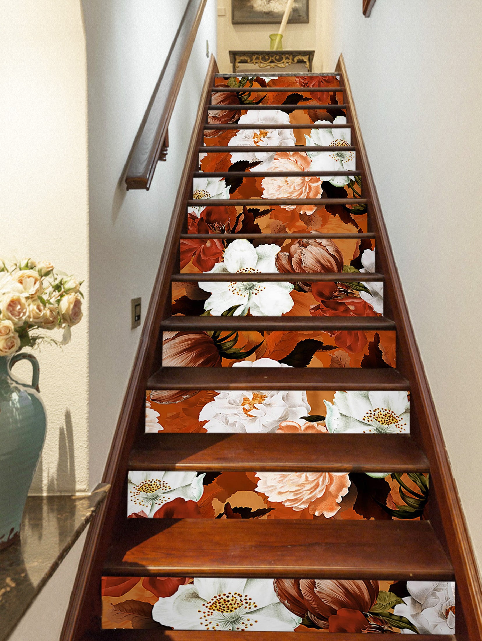 3D Red White Flowers 10407 Uta Naumann Stair Risers