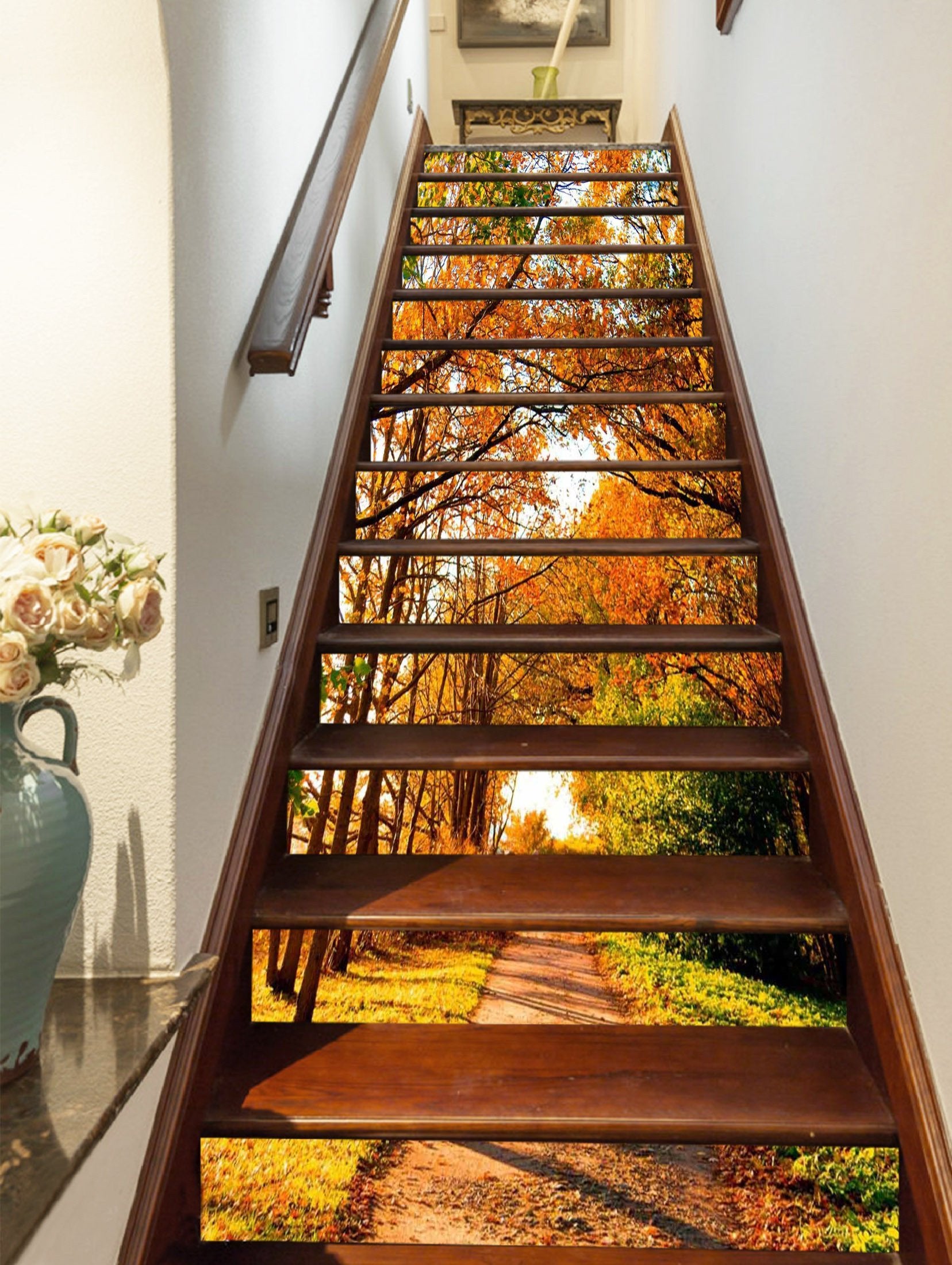 3D Autumn Trees Path 1457 Stair Risers Wallpaper AJ Wallpaper