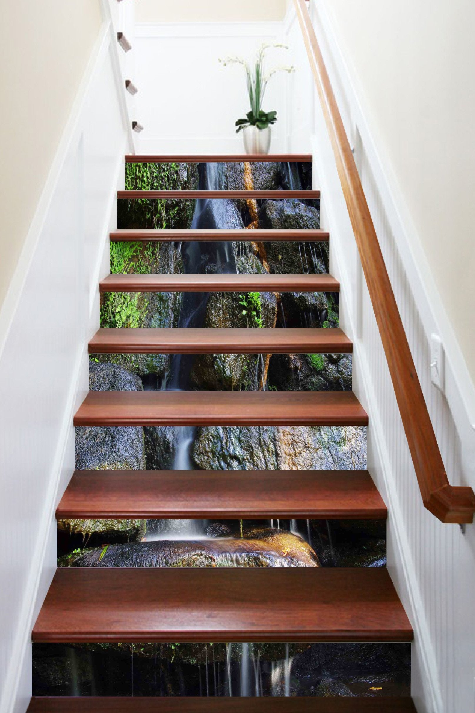 3D Rocks Water Flows 1171 Stair Risers Wallpaper AJ Wallpaper