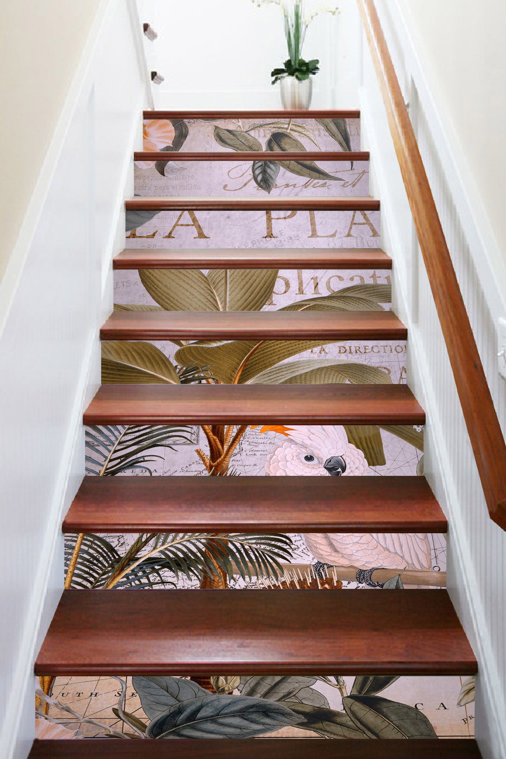 3D White Parrot Leaf 11043 Andrea Haase Stair Risers