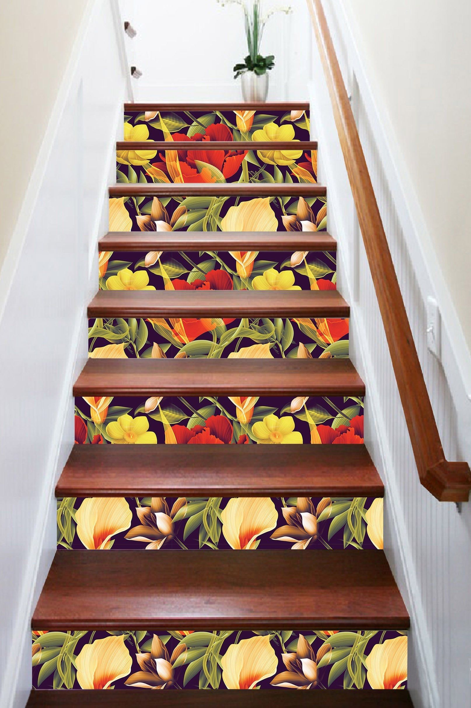 3D Flowers Leaves 1572 Stair Risers Wallpaper AJ Wallpaper