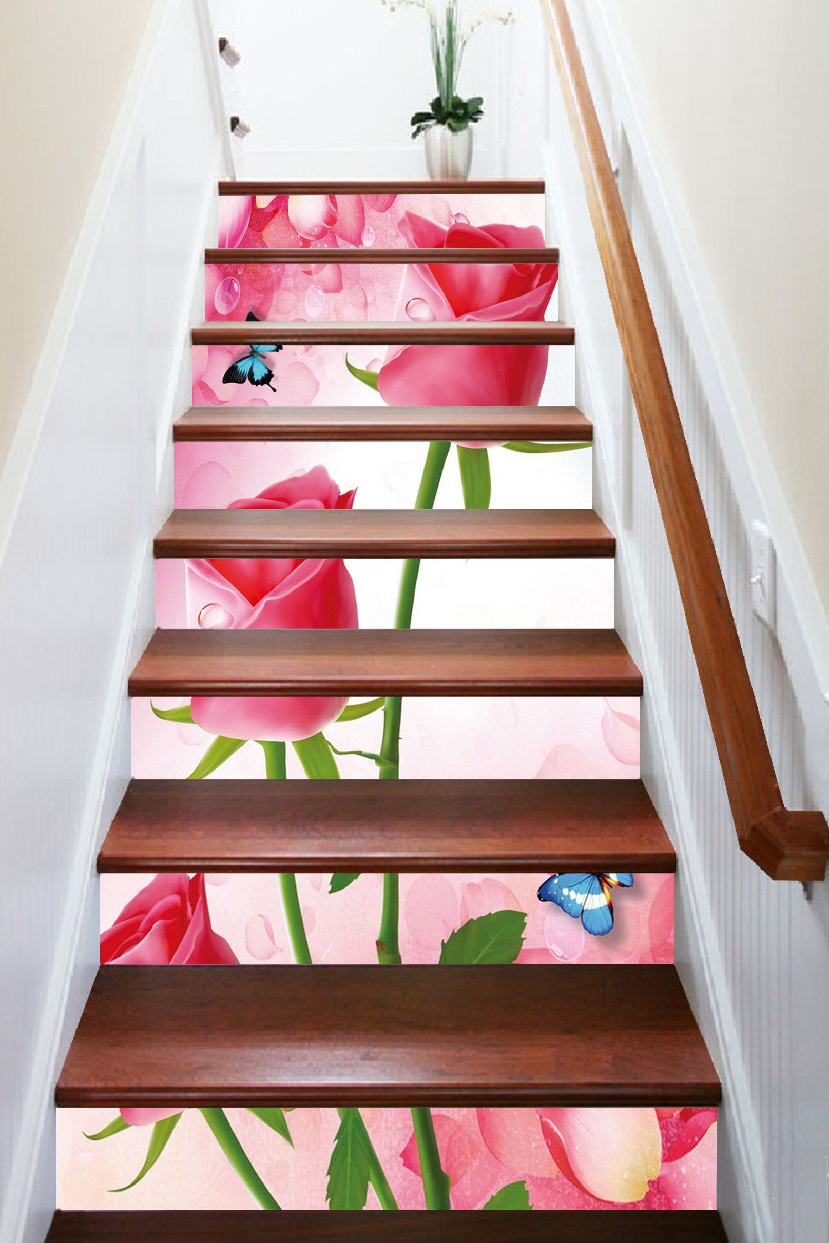 3D Roses Butterflies 1526 Stair Risers Wallpaper AJ Wallpaper