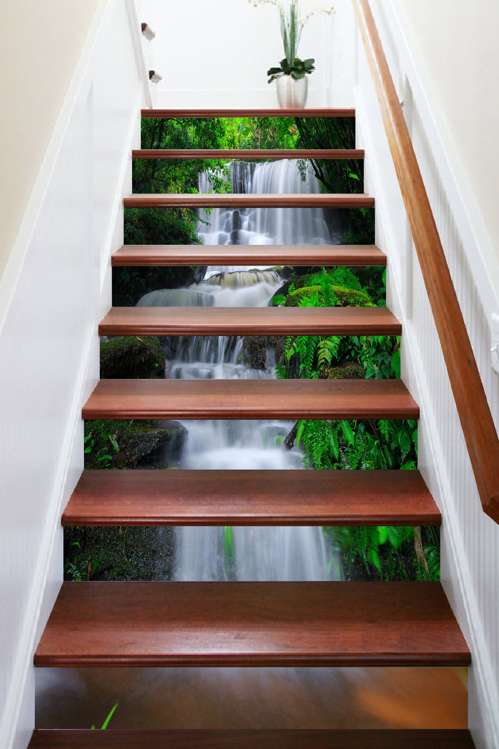 3D Rich Green Waterfall 299 Stair Risers
