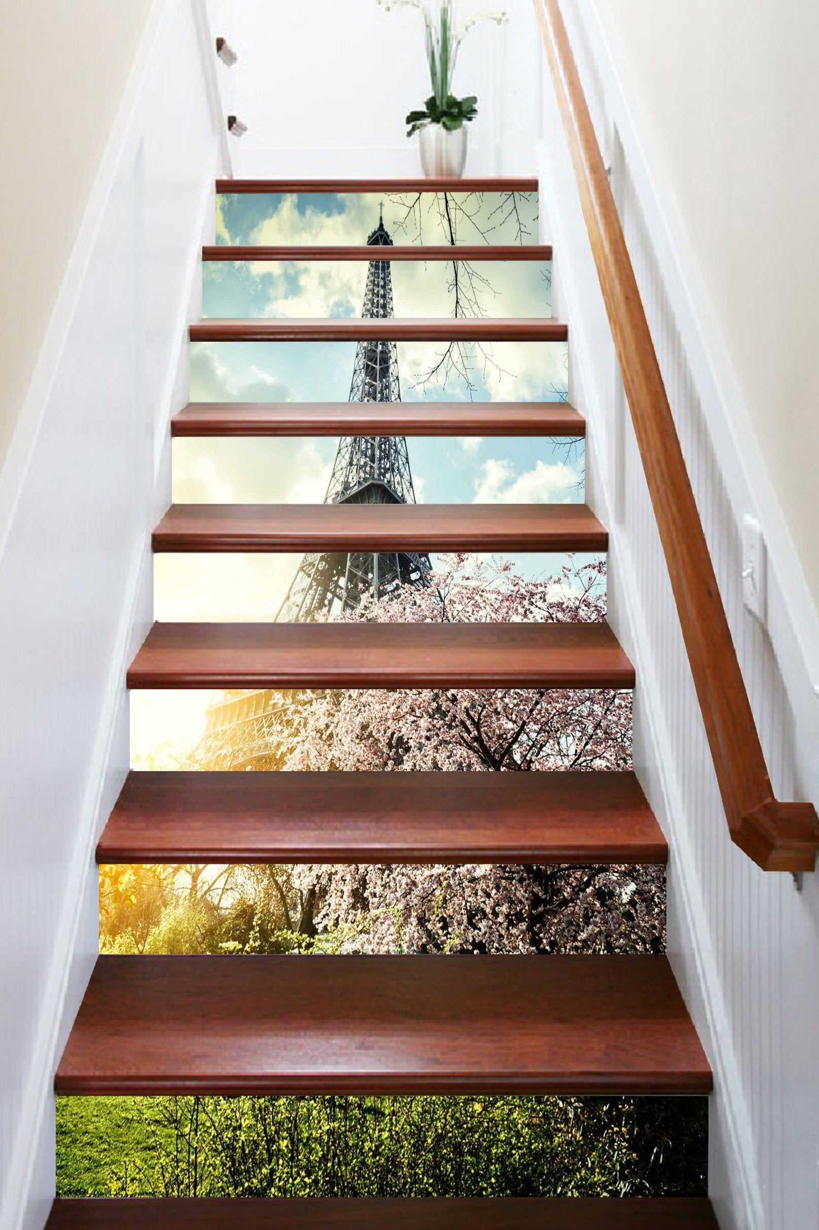 3D Eiffel Tower Flowers 1579 Stair Risers Wallpaper AJ Wallpaper