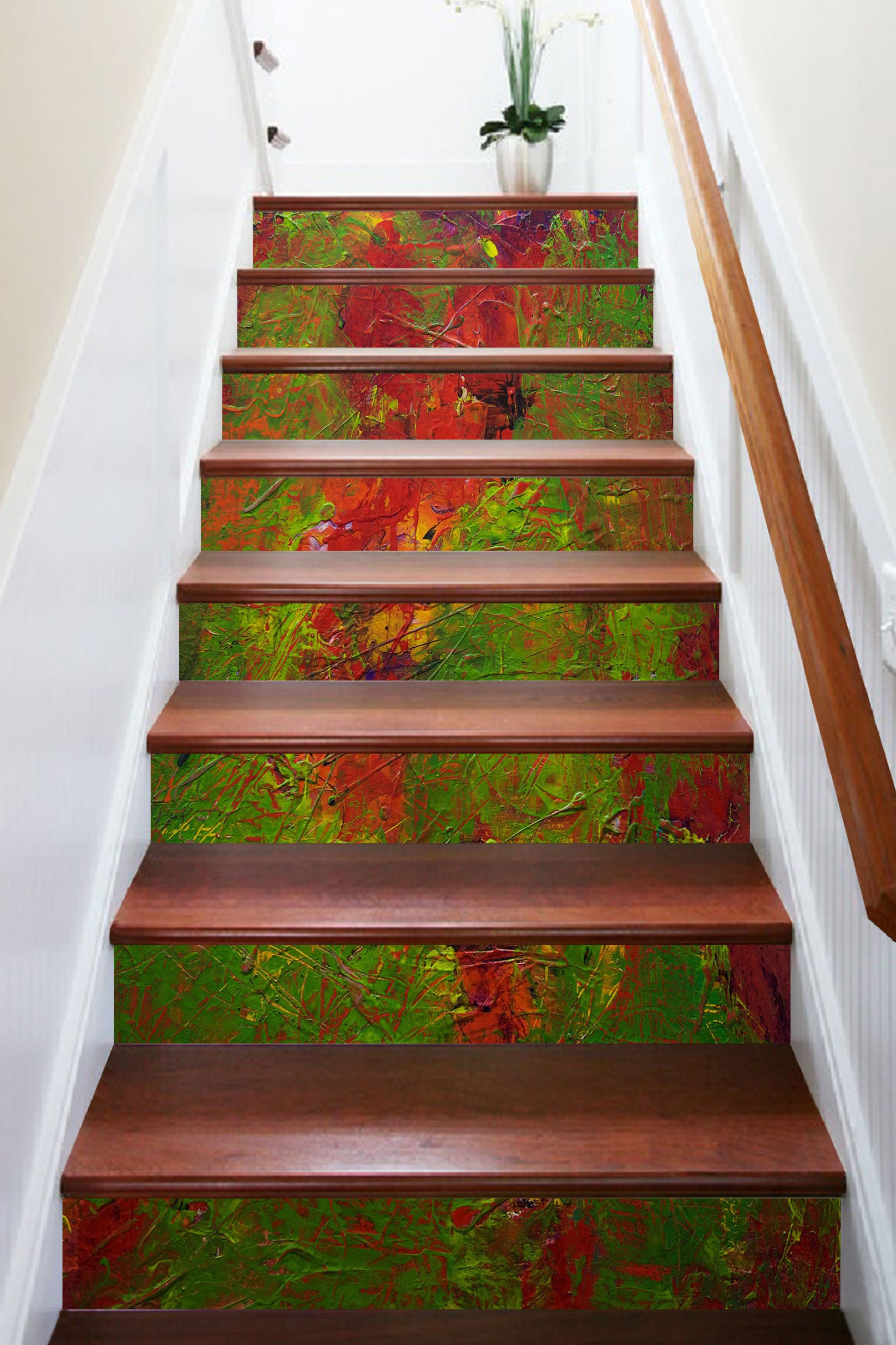 3D Red Green Oil Painting Pattern 90174 Allan P. Friedlander Stair Risers