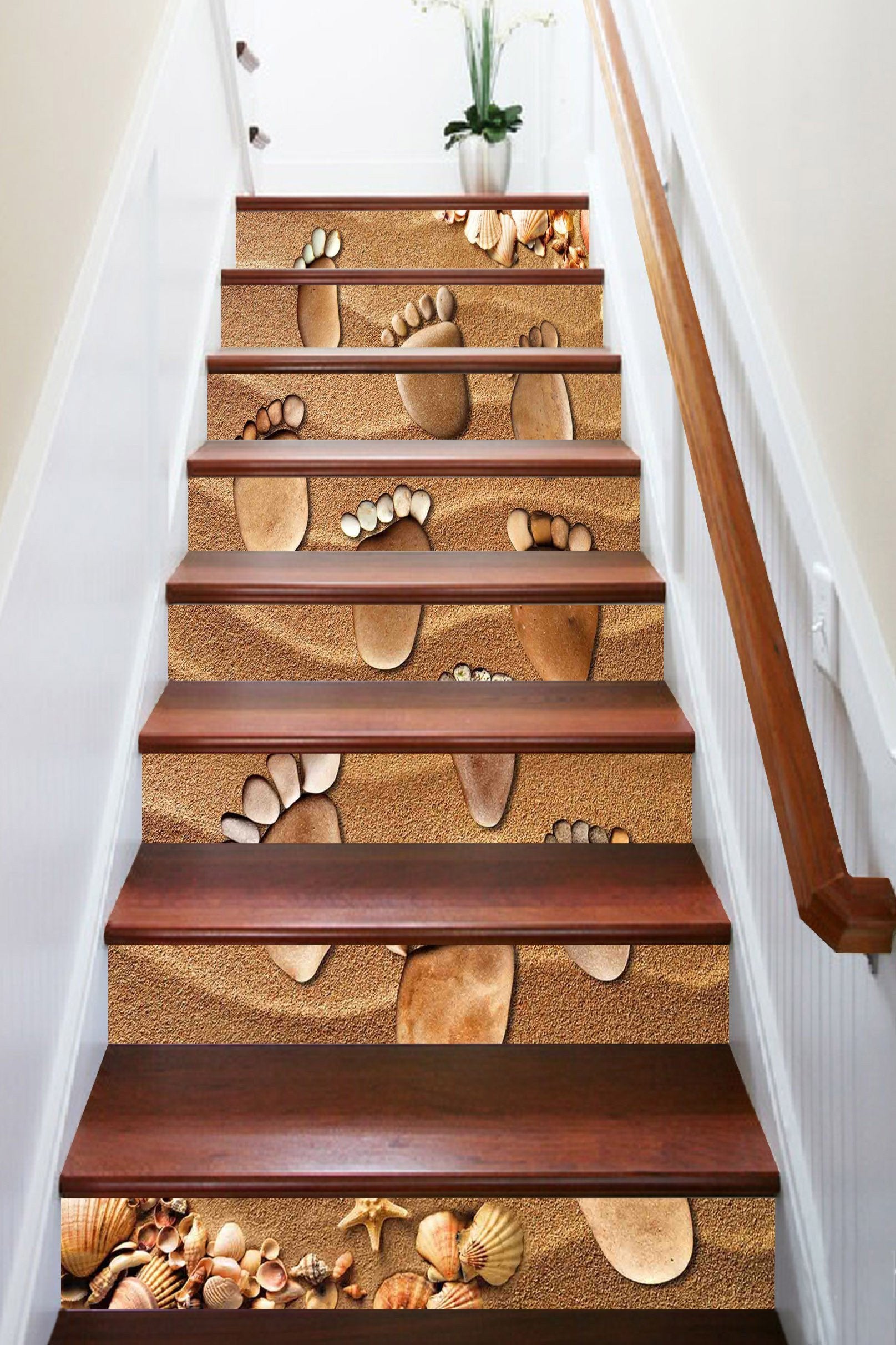 3D Sandy Beach Footprints 1488 Stair Risers Wallpaper AJ Wallpaper