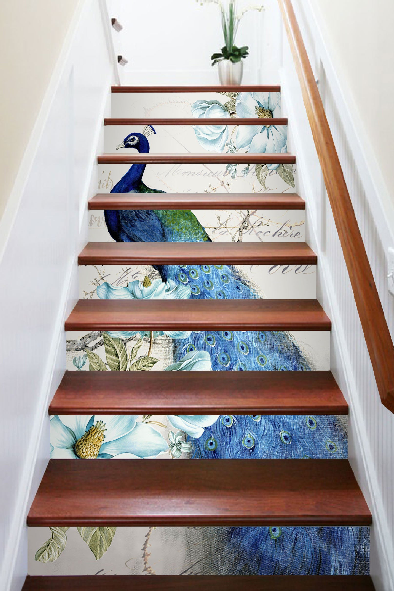 3D Peacocks On Flowering Branches 194 Stair Risers