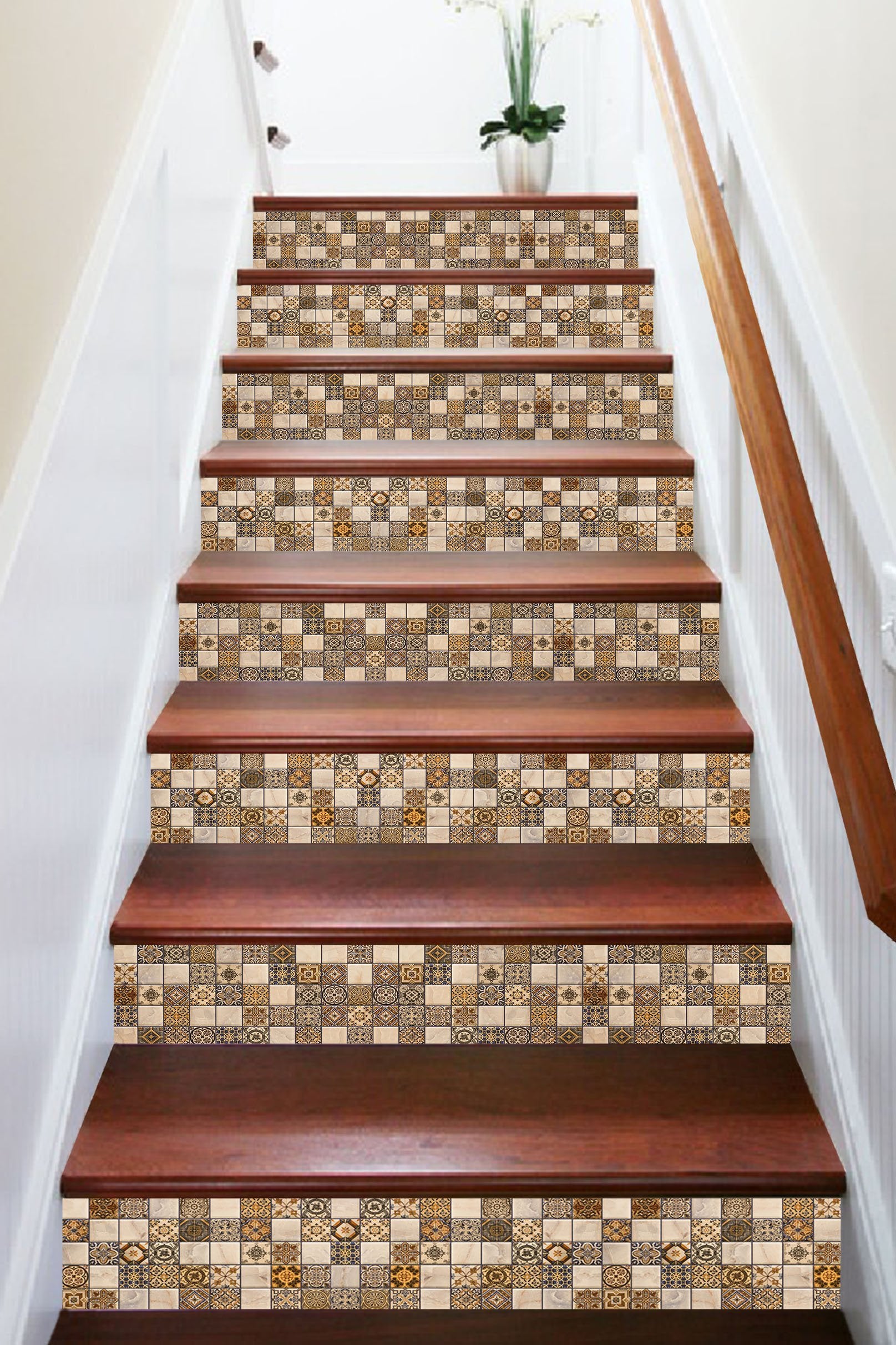 3D Vintage Handmade Mosaic 5404 Marble Tile Texture Stair Risers Wallpaper AJ Wallpaper