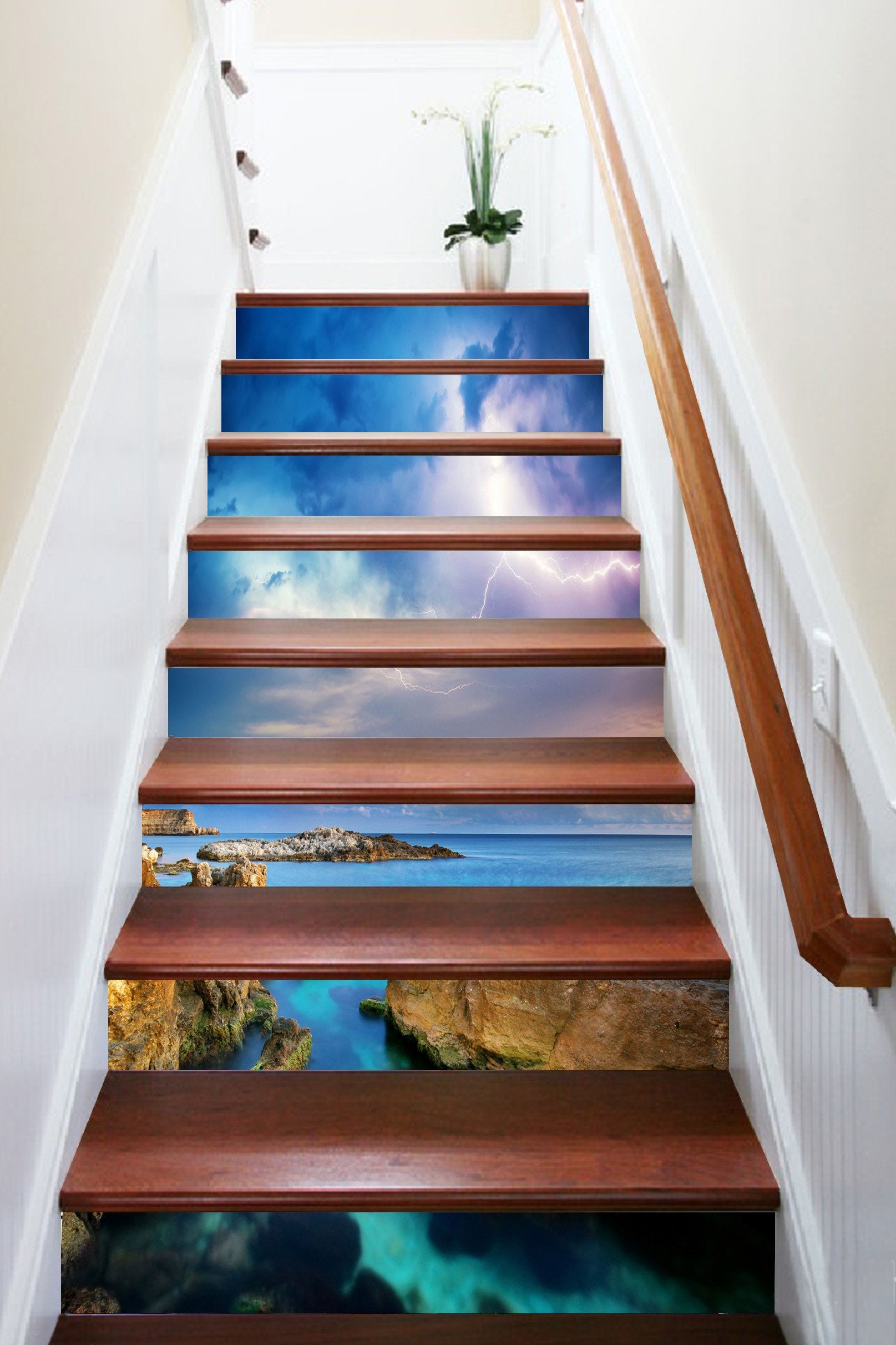 3D Sea Coast Lightning 1202 Stair Risers Wallpaper AJ Wallpaper