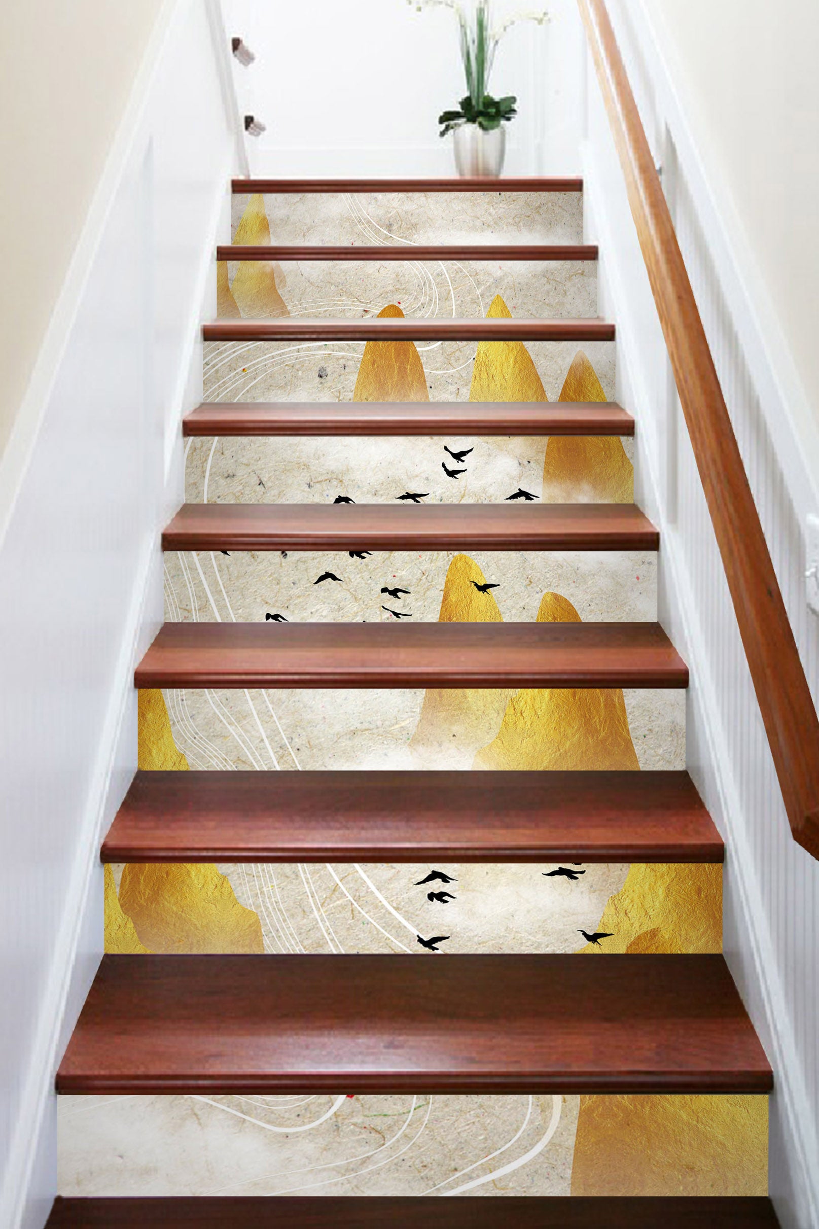 3D Yellow Sand Flying Bird 612 Stair Risers