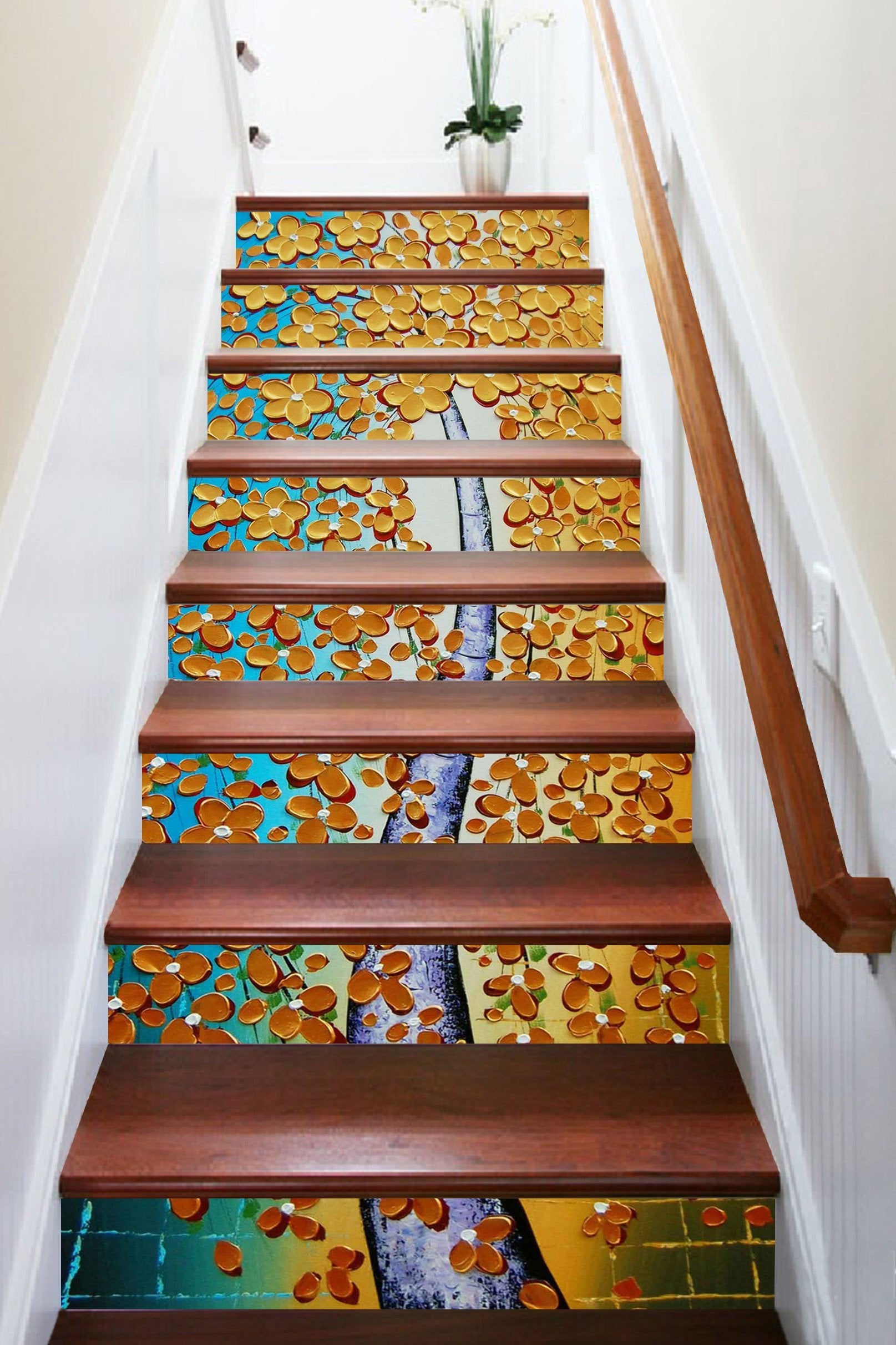 3D Flowers Tree Painting 1545 Stair Risers Wallpaper AJ Wallpaper