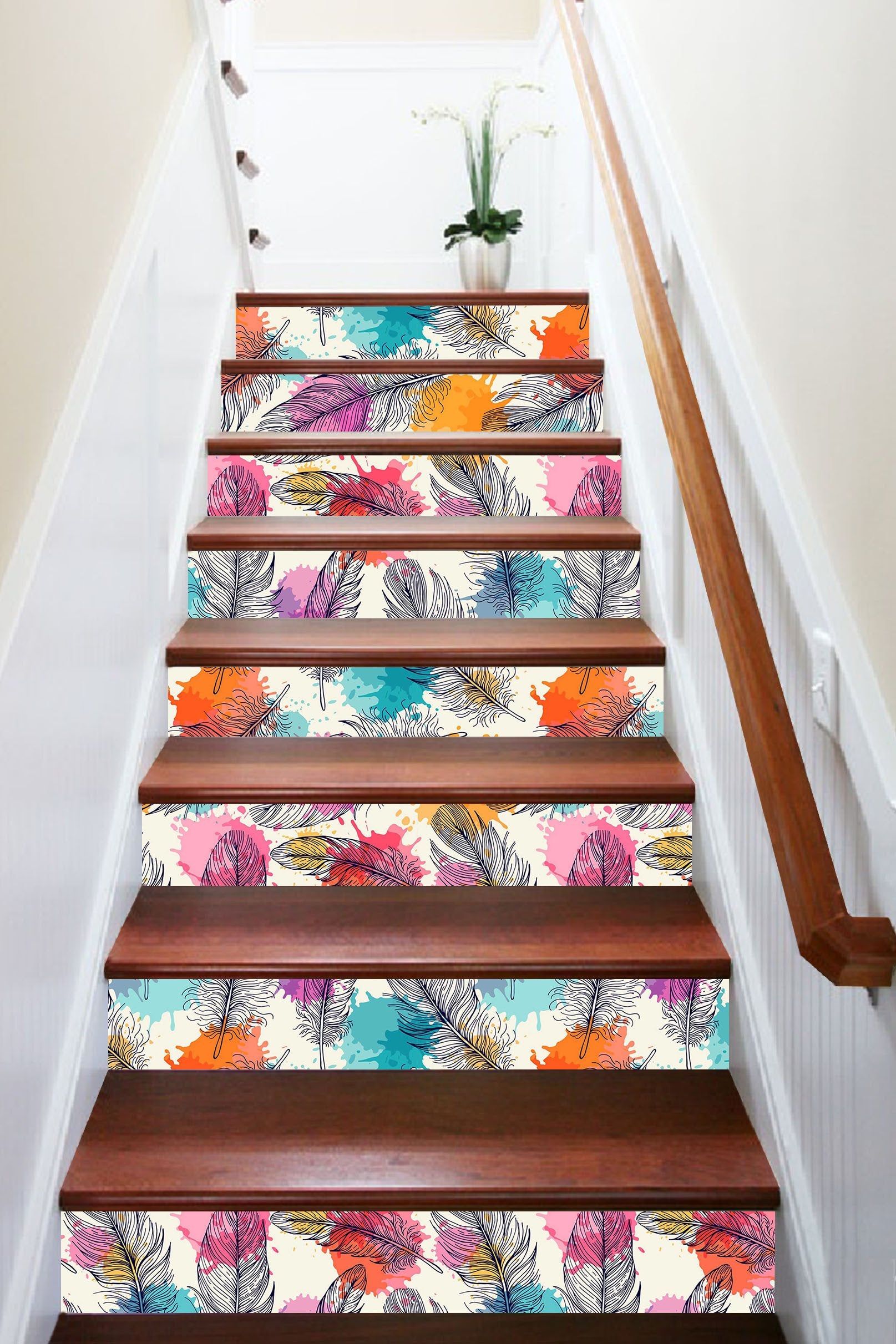 3D Feathers And Color Dots 1152 Stair Risers Wallpaper AJ Wallpaper