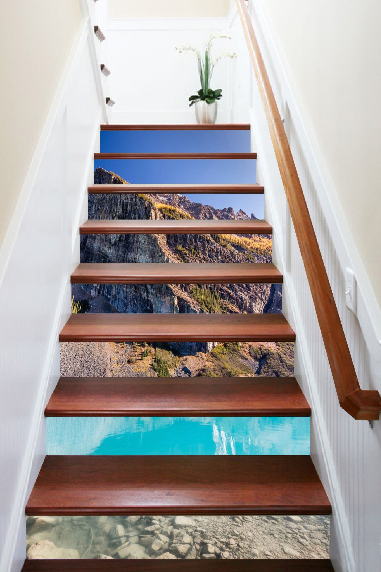 3D Pretty Blue Lake 871 Stair Risers Wallpaper AJ Wallpaper