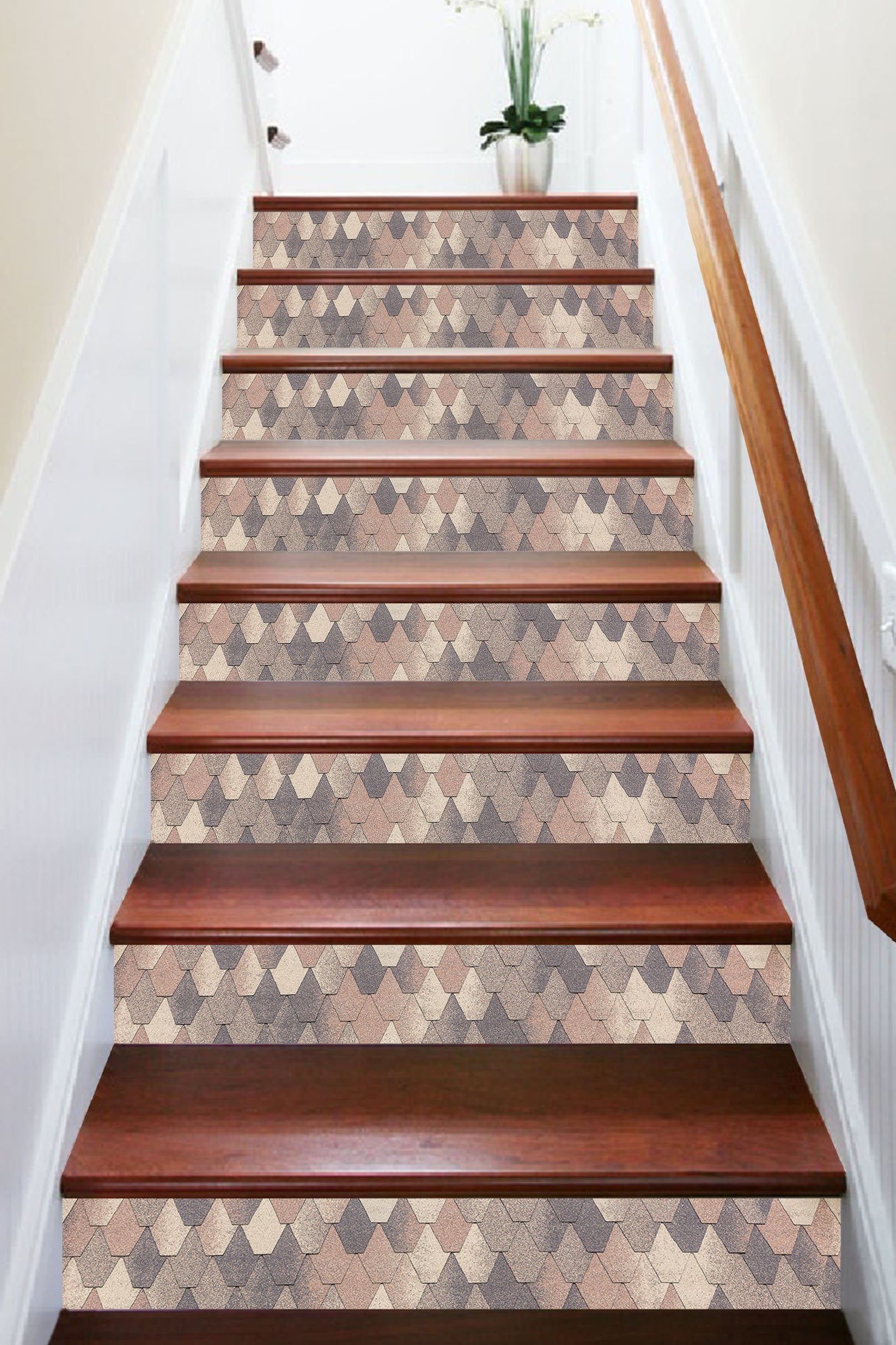 3D Fish Scale Mosaic 06863 Marble Tile Texture Stair Risers Wallpaper AJ Wallpaper