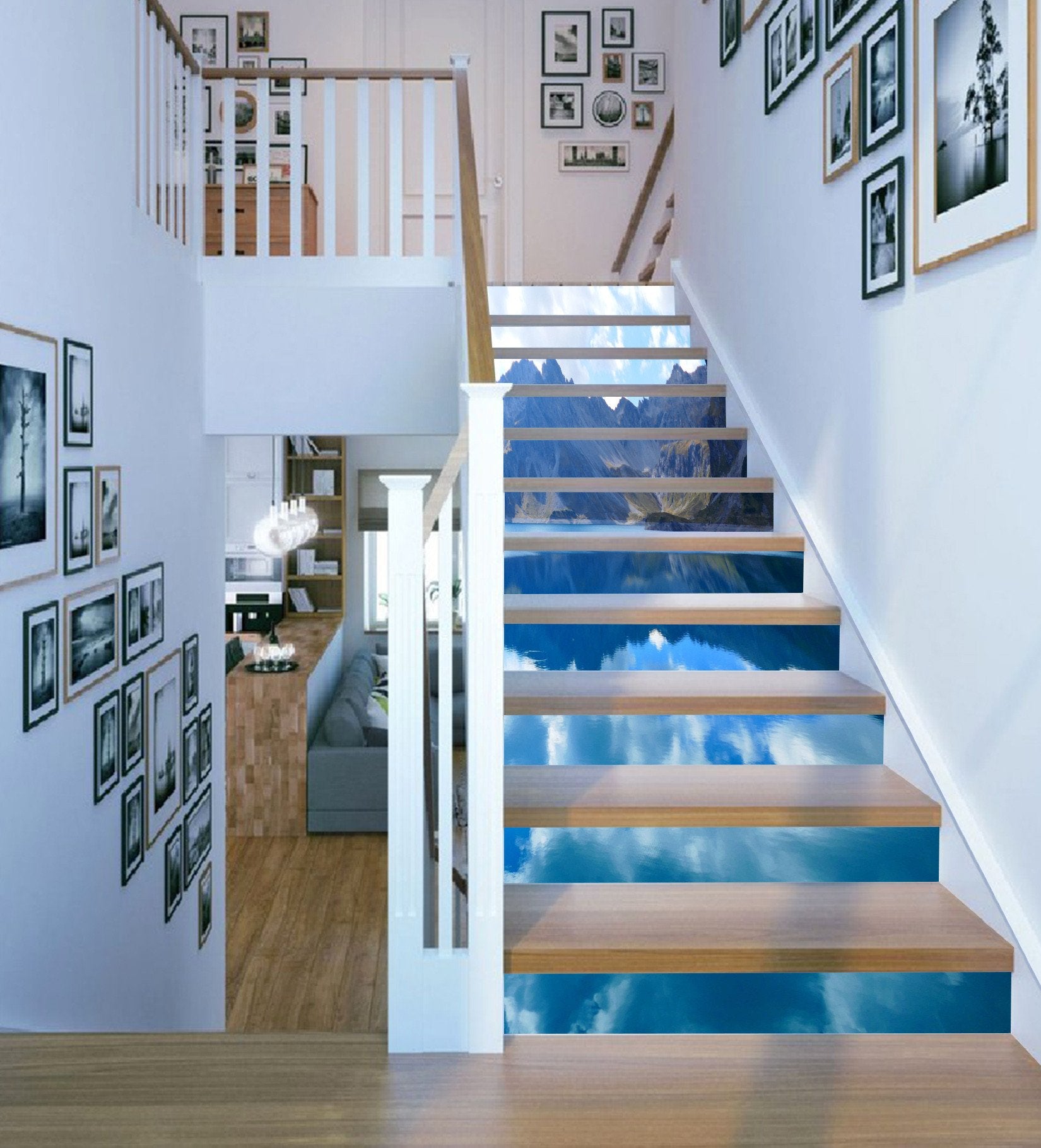 3D Mountains Blue Lake 912 Stair Risers Wallpaper AJ Wallpaper