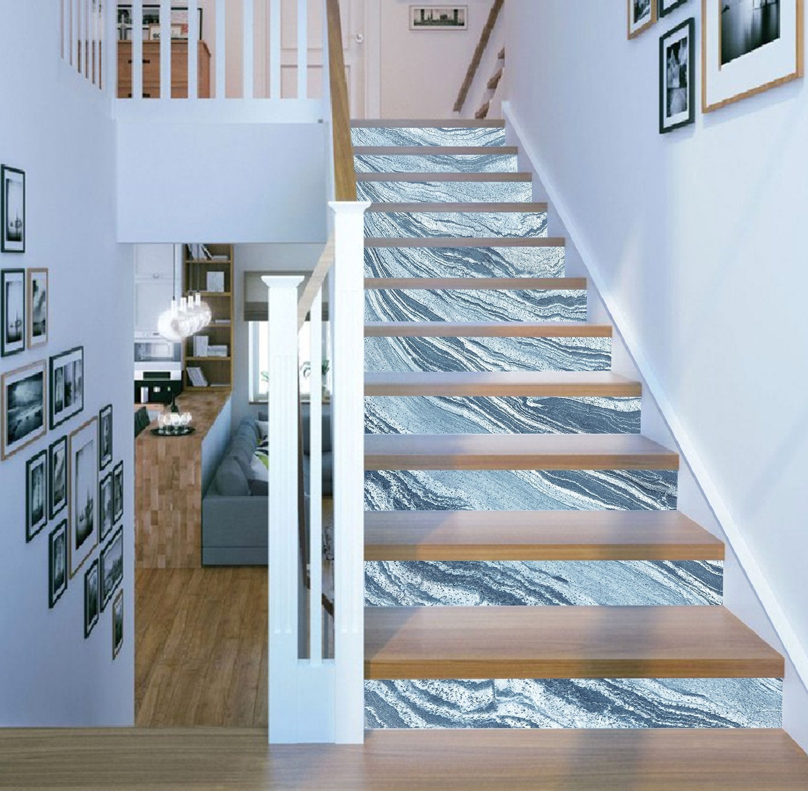 3D Sky Blue River 860 Marble Tile Texture Stair Risers Wallpaper AJ Wallpaper