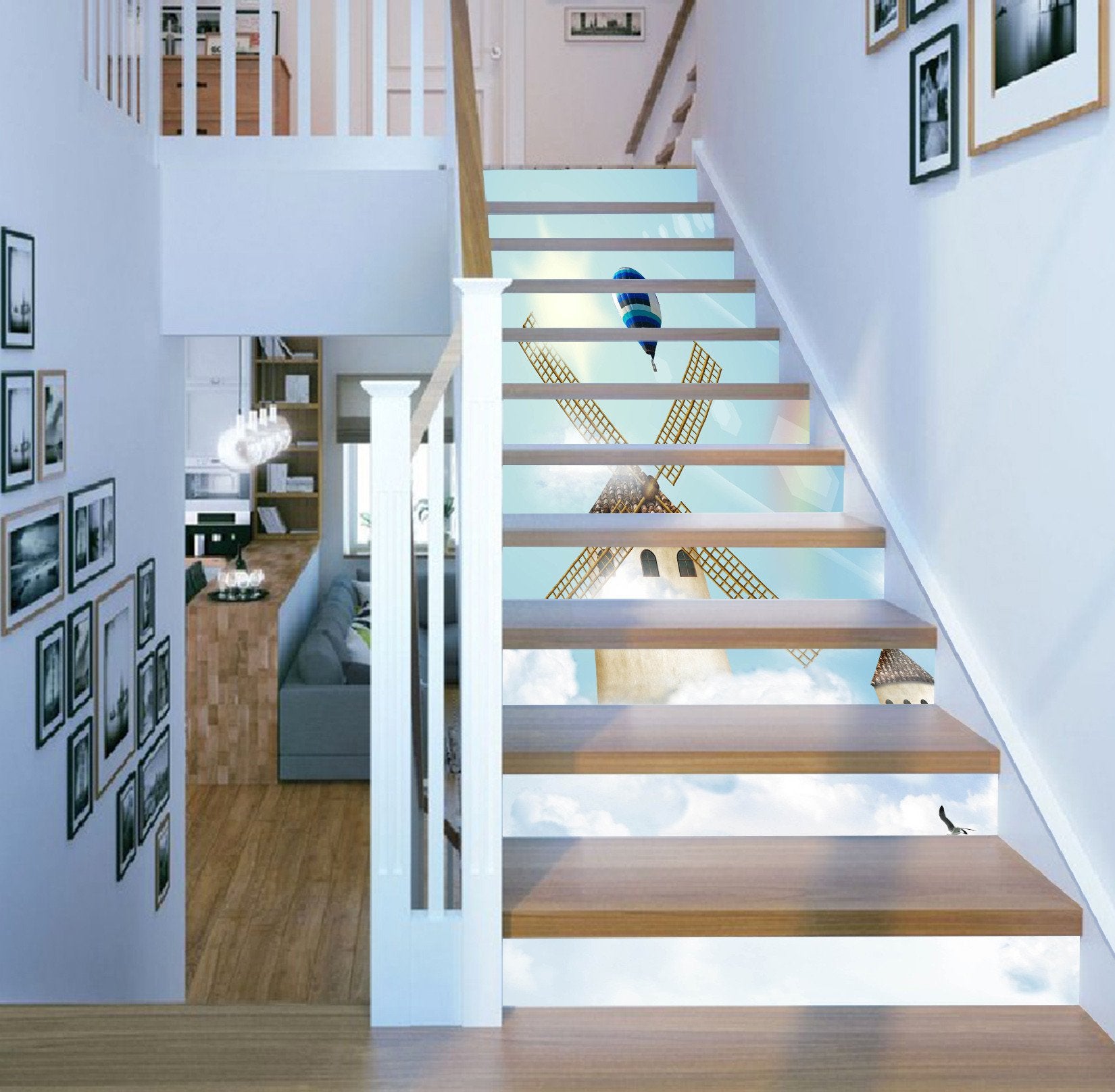 3D Sky Windmill 837 Stair Risers Wallpaper AJ Wallpaper