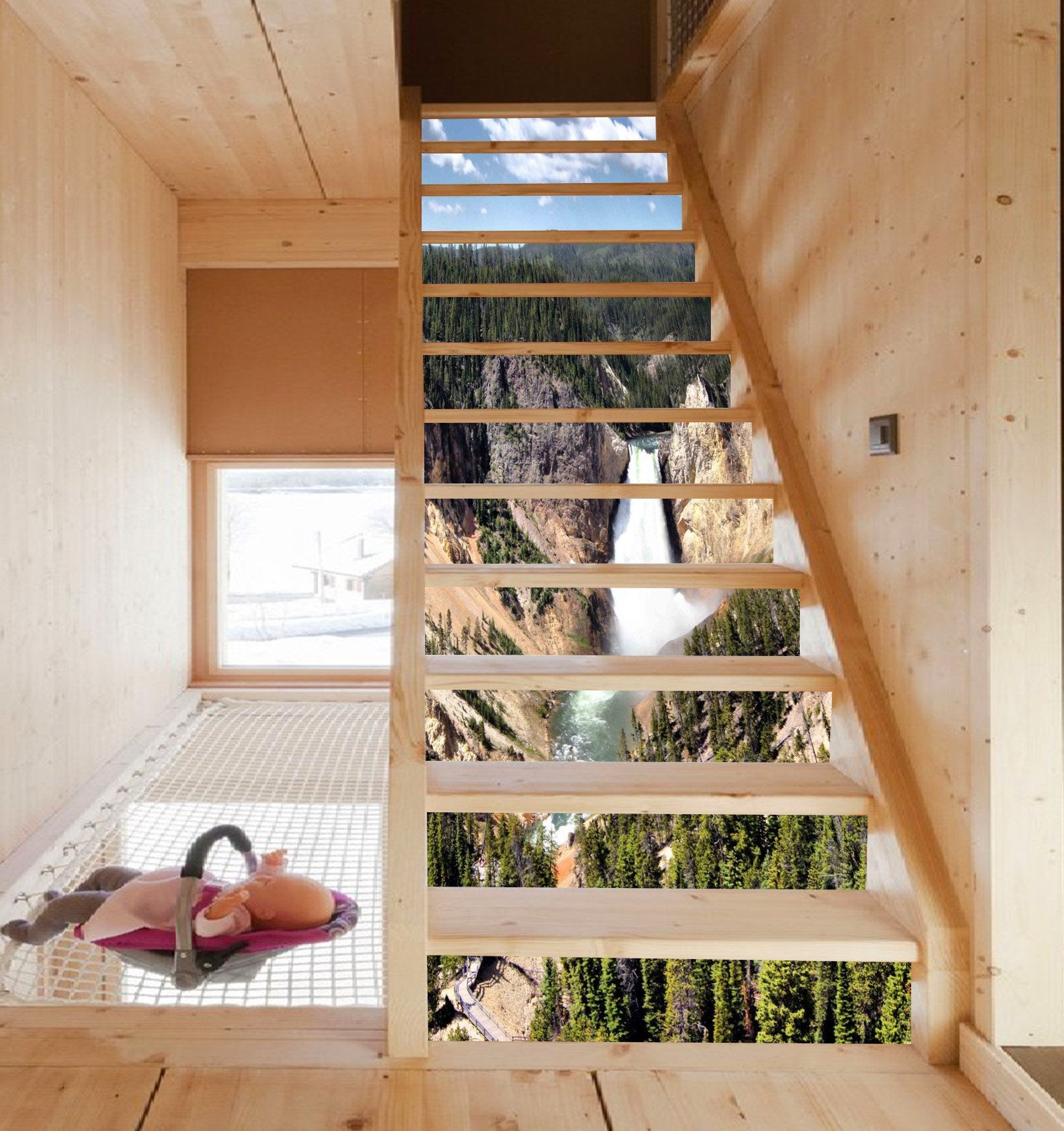 3D Valley River Waterfall 906 Stair Risers Wallpaper AJ Wallpaper