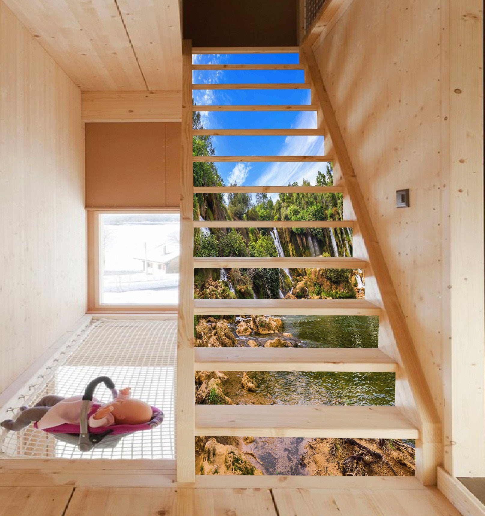 3D Lake Slim Waterfalls 788 Stair Risers Wallpaper AJ Wallpaper