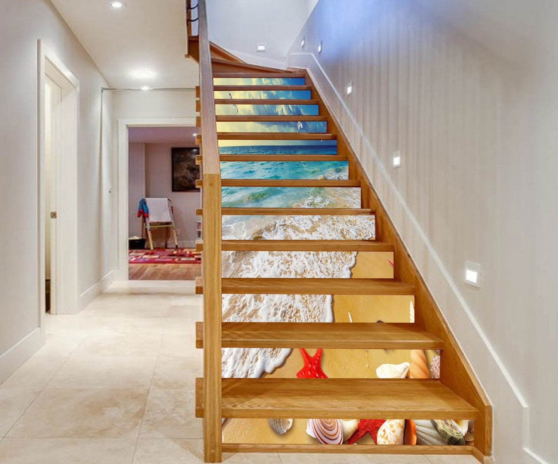 3D Sea Treasures Seagulls 1418 Stair Risers Wallpaper AJ Wallpaper