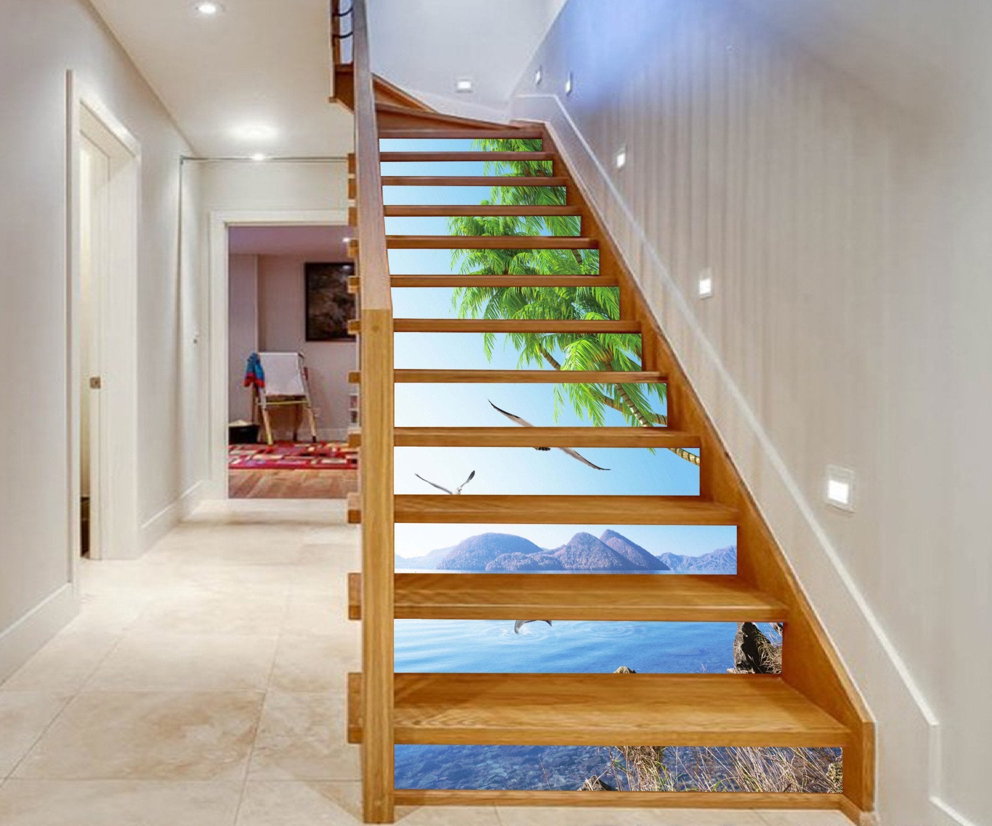 3D Sea Seagulls Dolphins 1419 Stair Risers Wallpaper AJ Wallpaper