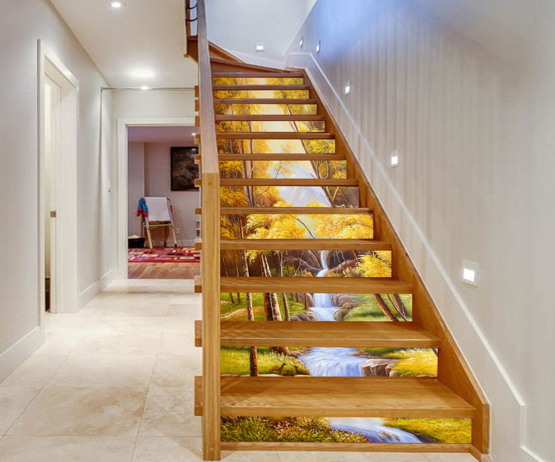 3D Creek Trees 946 Stair Risers Wallpaper AJ Wallpaper