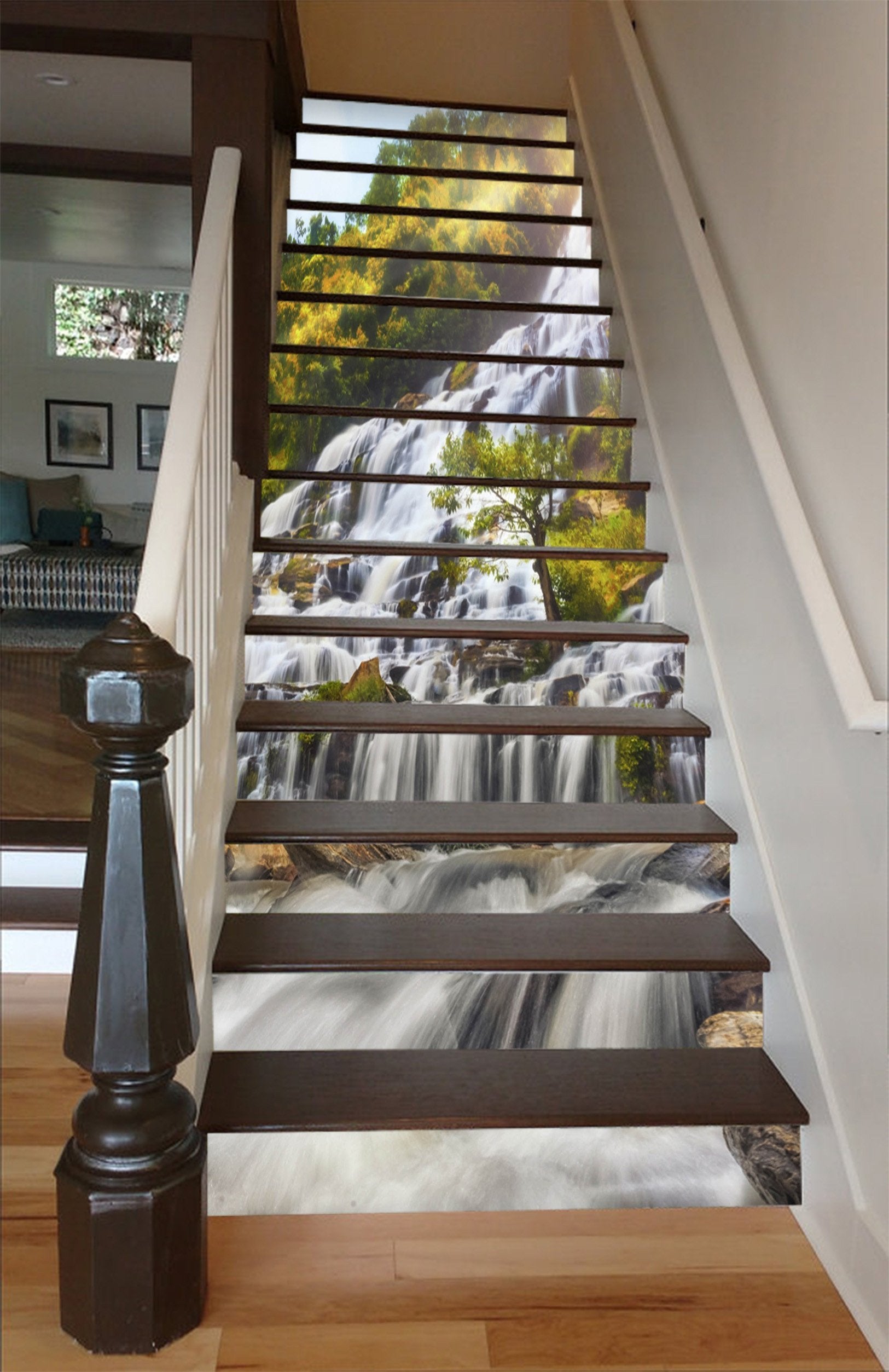 3D Flowing Waterfall 1336 Stair Risers Wallpaper AJ Wallpaper