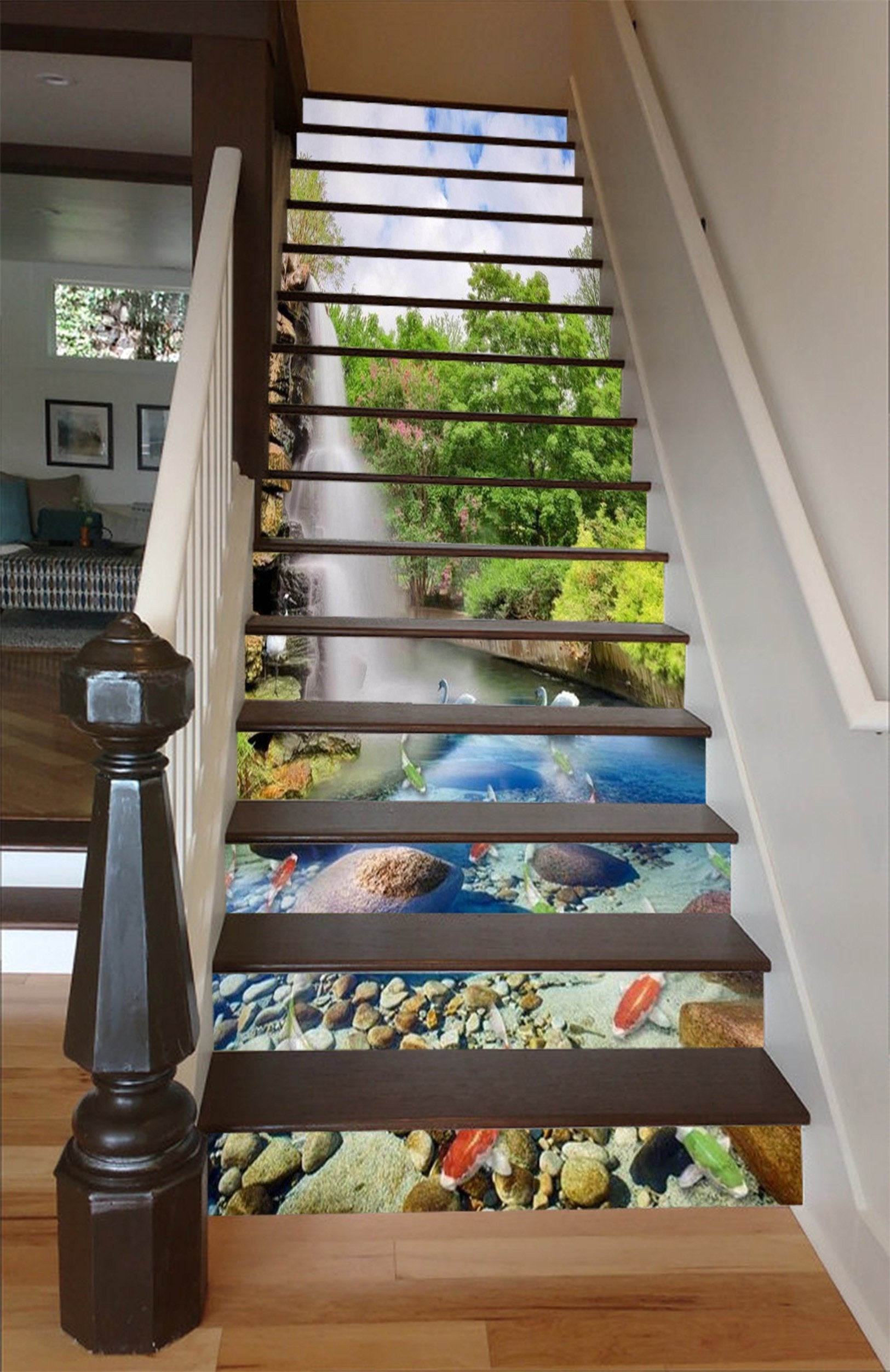 3D Waterfall Lake Animals 1613 Stair Risers Wallpaper AJ Wallpaper