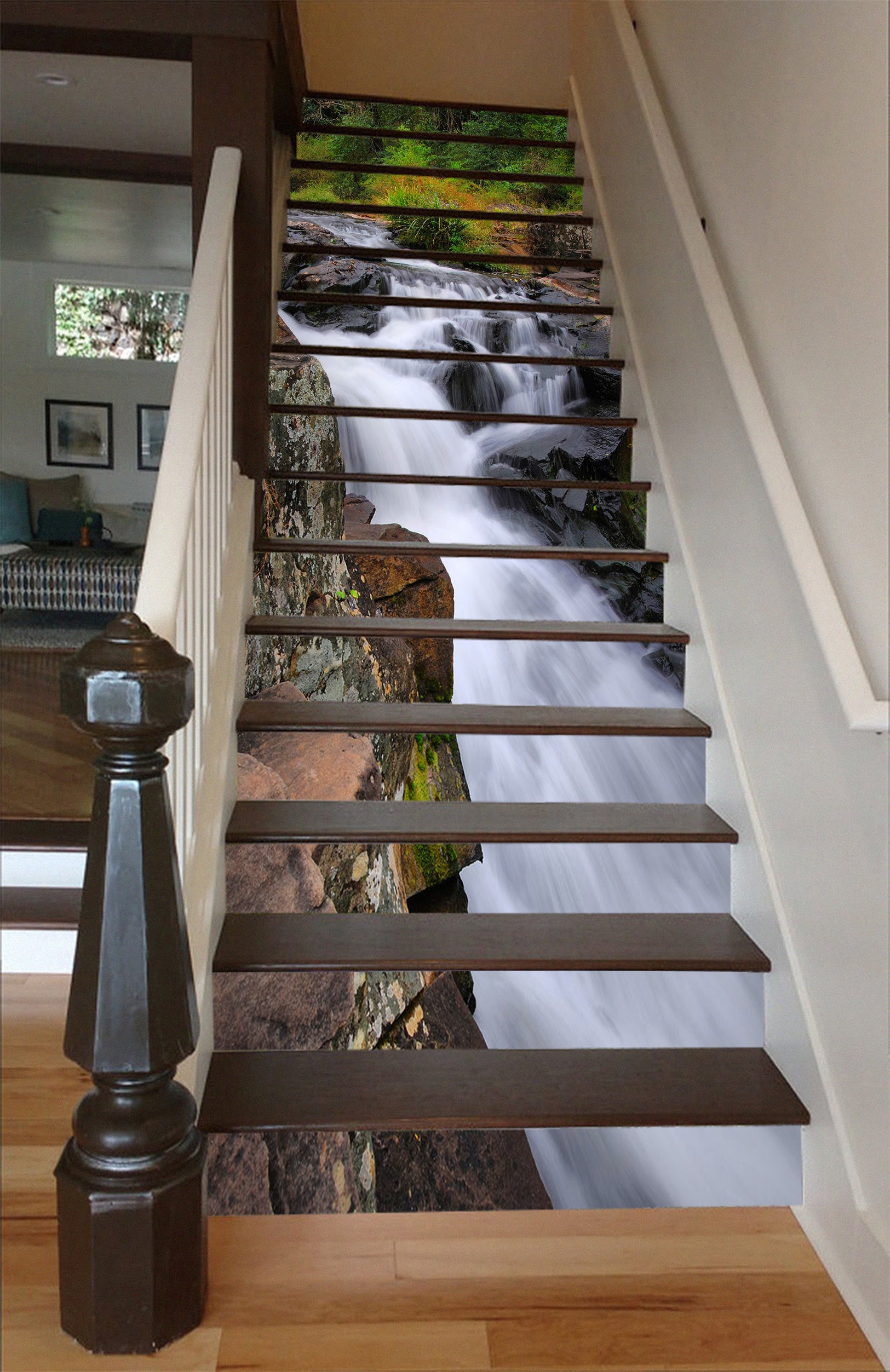 3D Mountain Running Water 196 Stair Risers