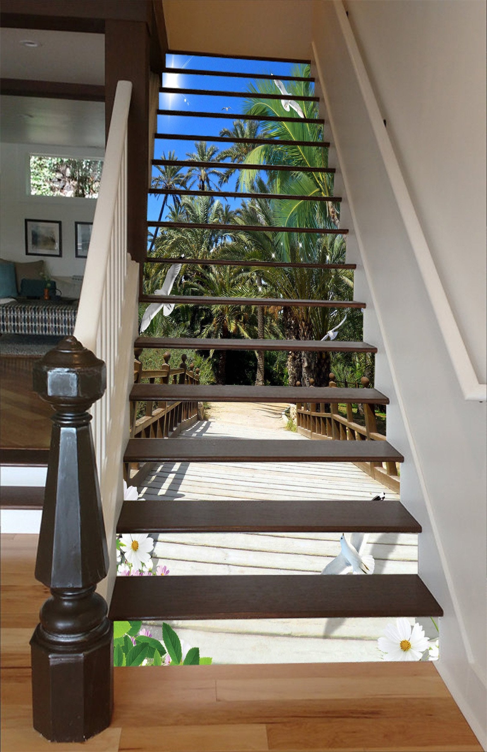 3D Coconut Trees And Birds 1616 Stair Risers Wallpaper AJ Wallpaper